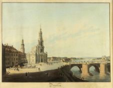 Morasch, Christian Gottfried. 1749 - Dresden - 1813Dresden mit der Hofkirche. Kol. Radierung. In der