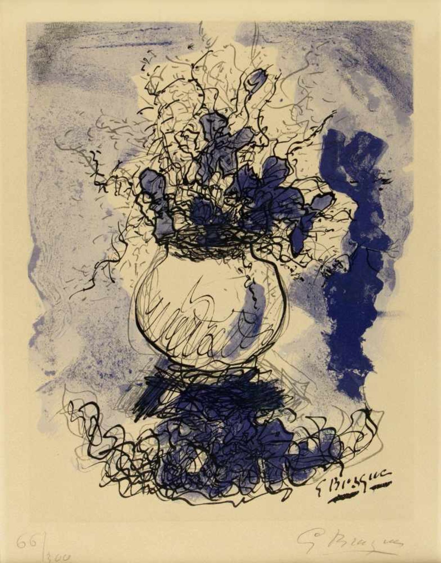 Braque, Georges. 1881 Argenteuil - Paris 1963Fleurs dans un vas en bleu. Farblithographie. Sign. und