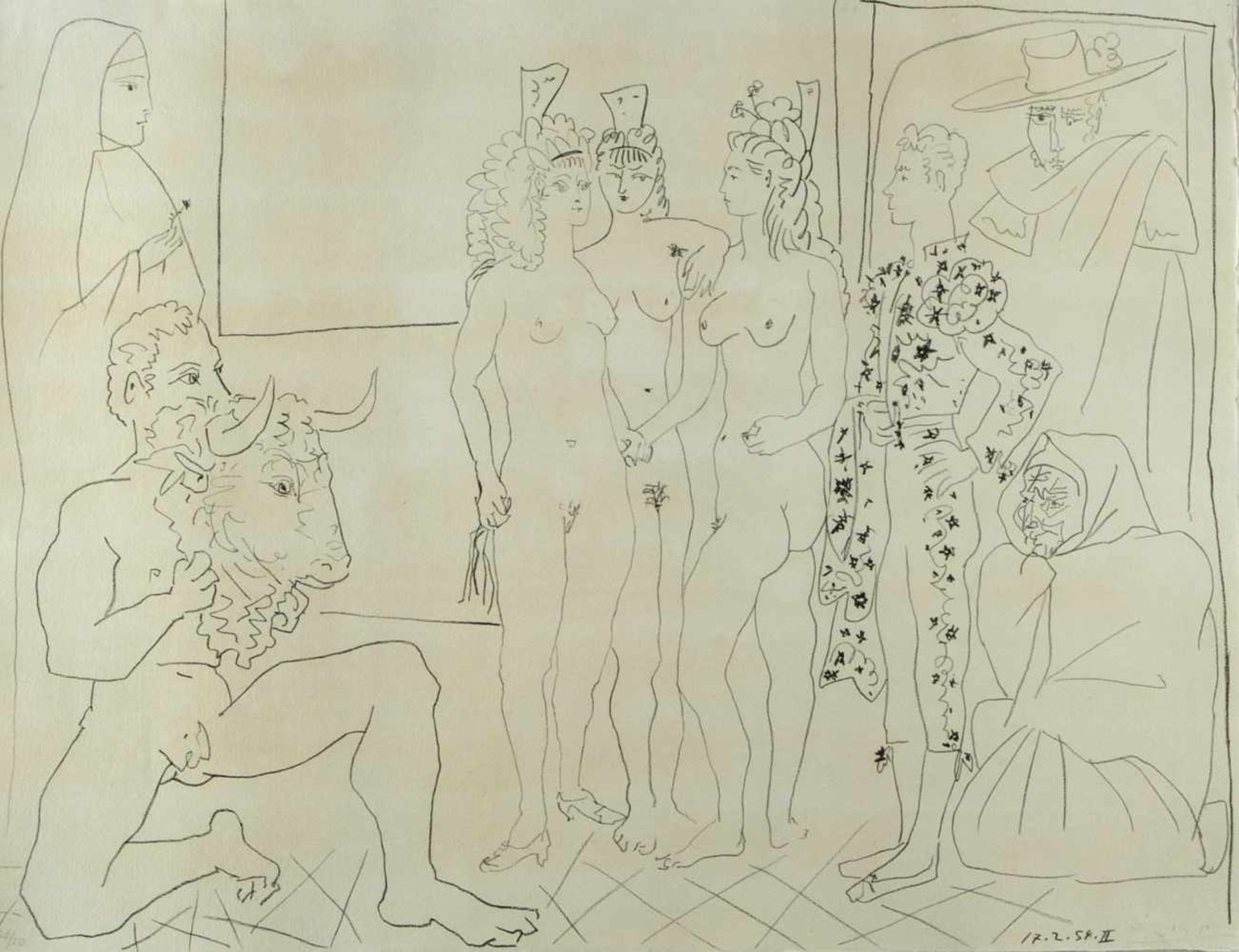 Picasso, Pablo. 1881 Malaga - Mougins 1973Lest trois femmes et le torrero. Lithographie. Sign., num.