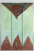 Decrage, JulianKomposition in Rot und Blau. 3 Gem. Acryl/Lwd. 175 x 119 cm. Das Maß bezieht sich auf