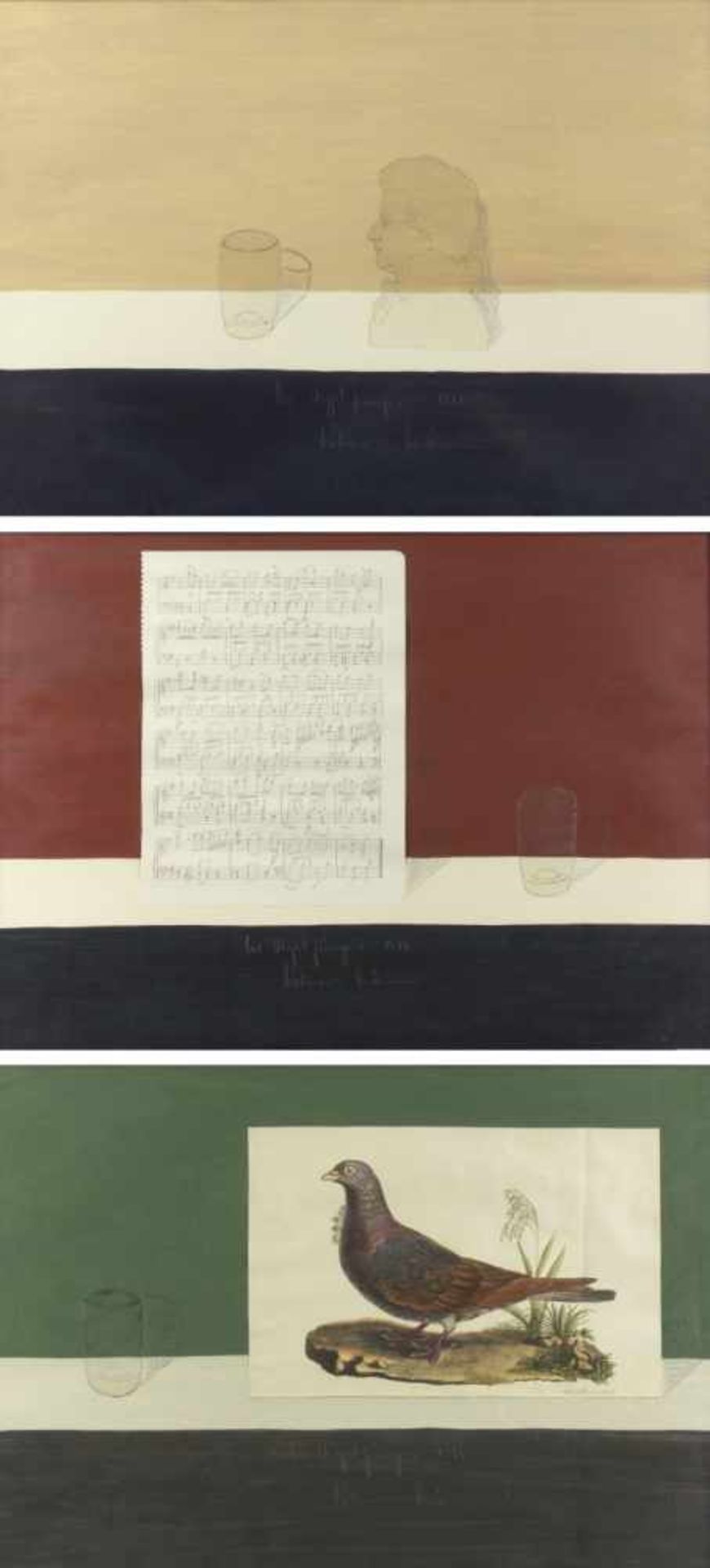 Hömm, DietmarDer Vogelfänger. 3 Mischtechn. Sign., bet. und dat. 1970. 44 x 61,5 cm.