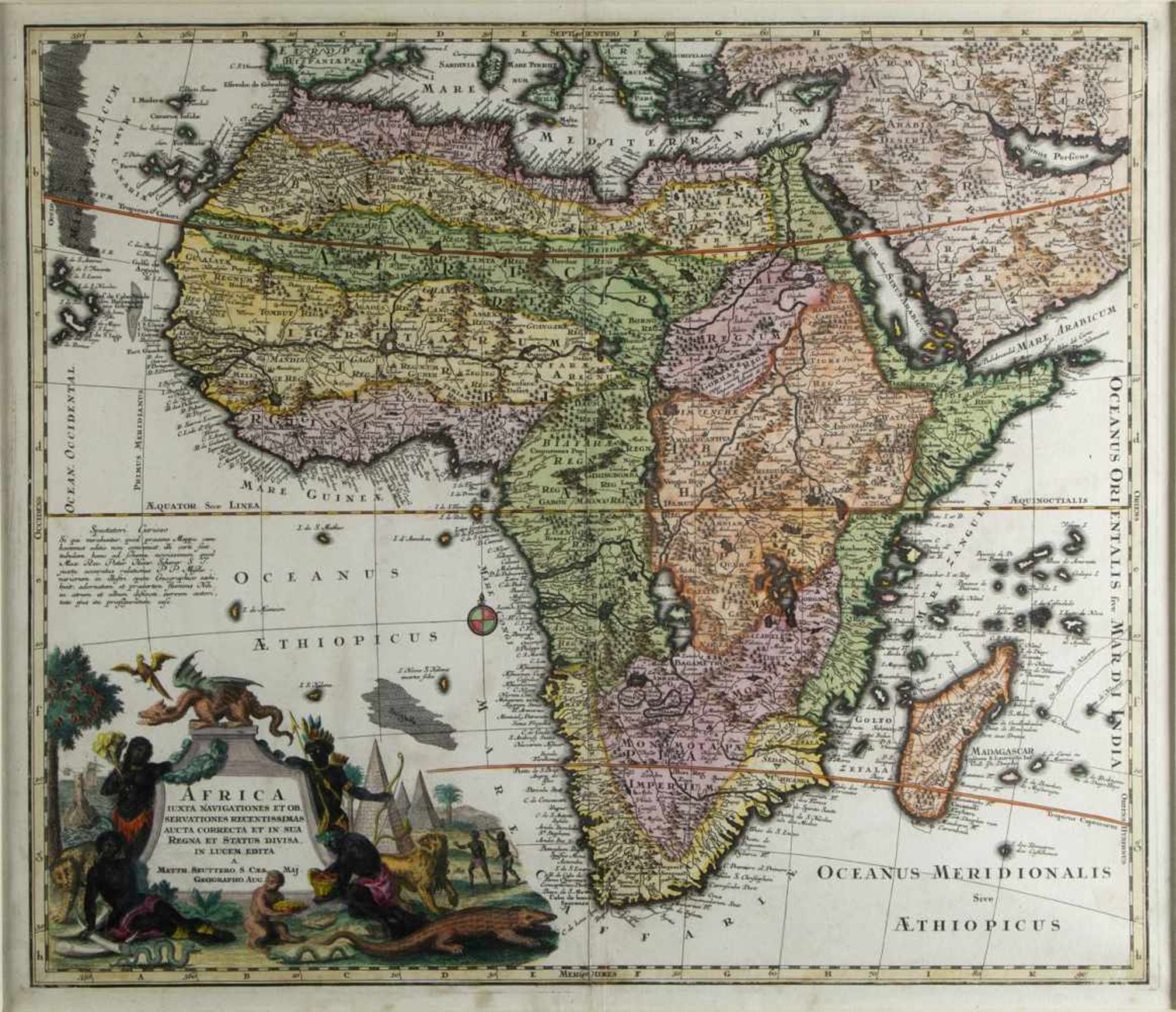 Seutter, Georg Matthias. 1678 - Augsburg - 1757Africa. Kol. Kupferstich. 50 x 58,5 cm.