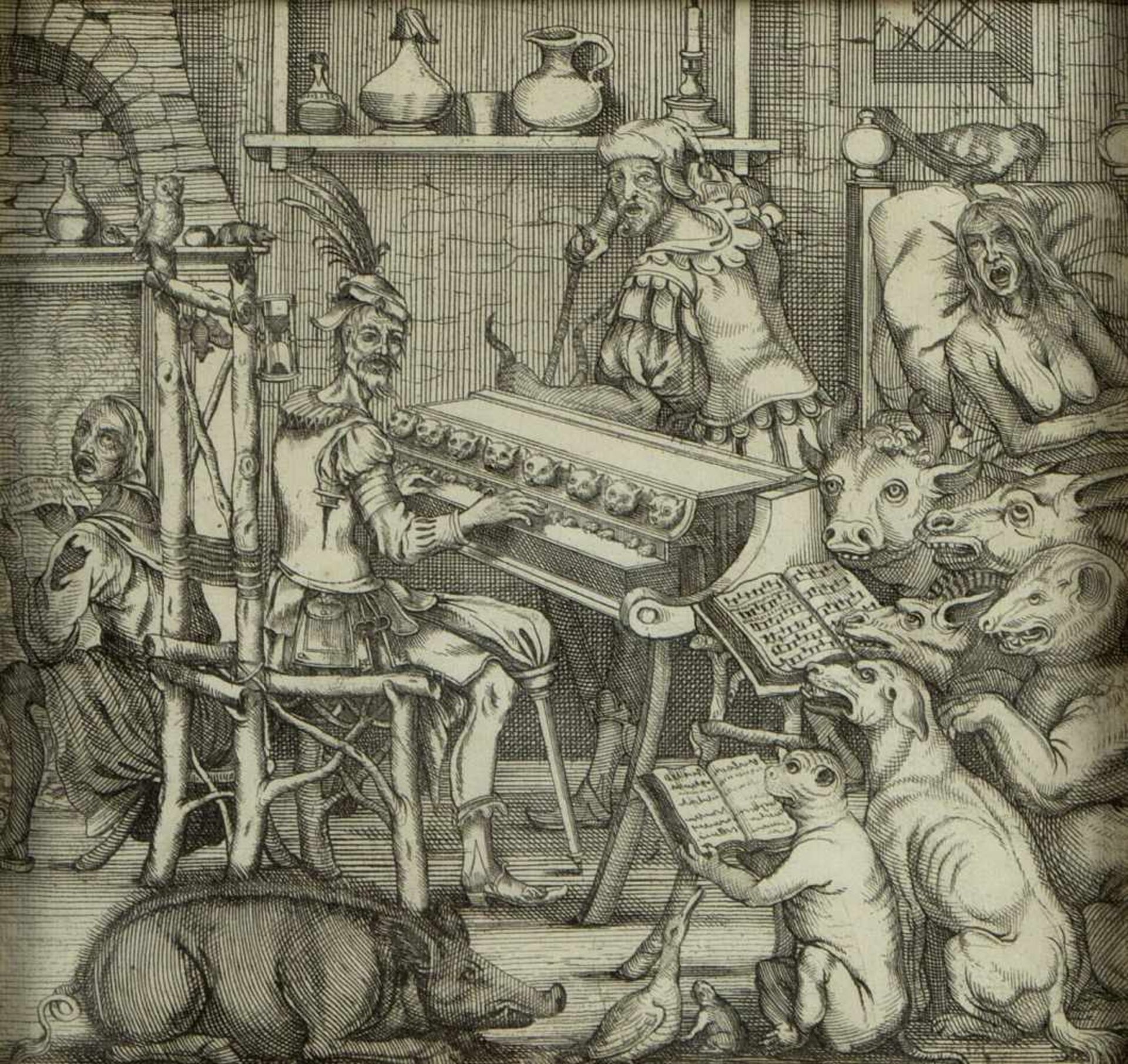 Hogarth, William. 1697 - 1764. Nach Konzert der Tiere. Tuschfederzeichn. 22 x 23 cm.