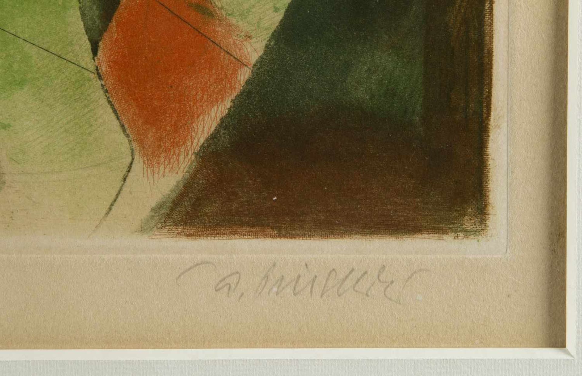 Brückner, A.Musikant und Tänzer. Farbige Aquatintaradierung. Sign. und num. Ex. 13/110. 35,5 x 42 - Bild 2 aus 2