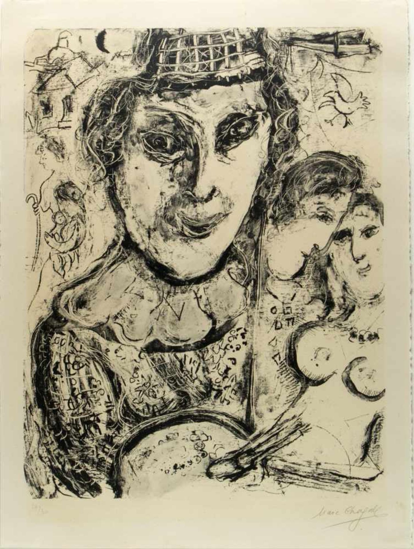 Chagall, Marc. 1887 Witebsk - Paul de Vence 1985Selbstportrait mit einem Pärchen. Lithographie.