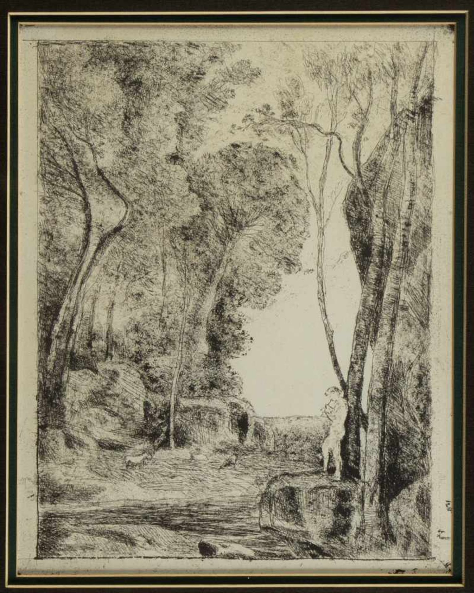 Corot, Camille 1796 - 1875Der kleine Hirte. Glasklischeedruck. 32,5 x 24,5 cm.