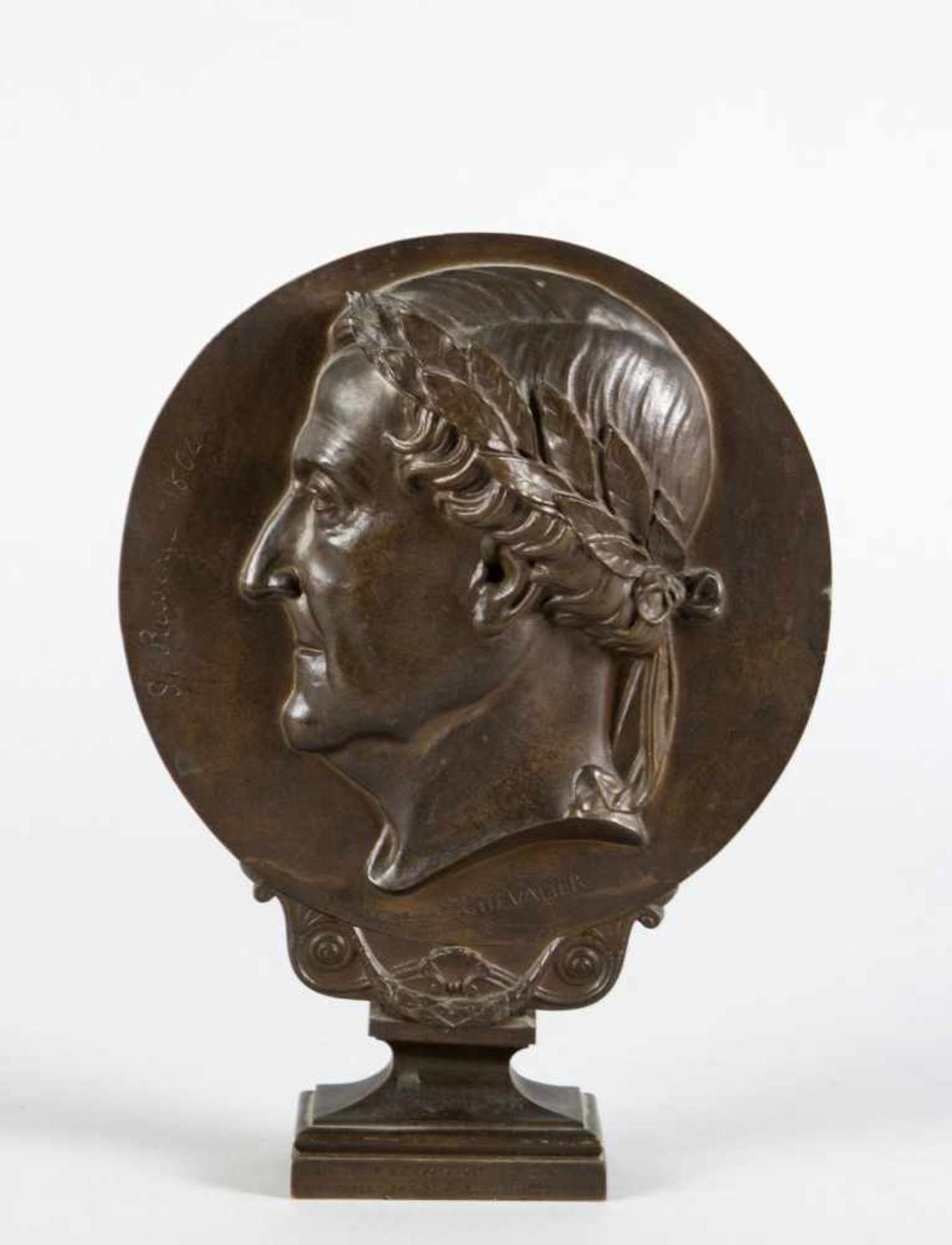Chevalier, HyacintheProfil des Gioachino Rossini. Bronzerelief. Sign. H. 25,5 cm. 1,5 cm langer