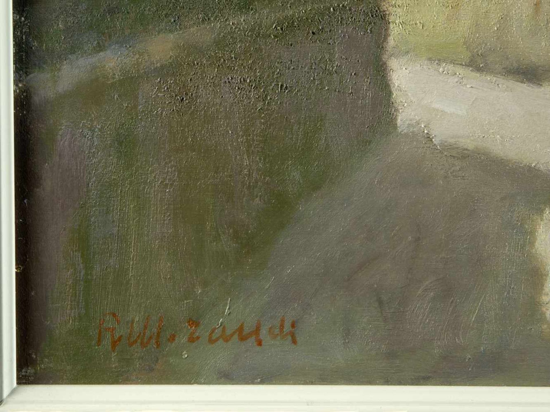 Morandi, Renzo. 1914 Sassuolo - Ravenna 2008Paesaggio a Garda. Öl/Holz. Sign. 60 x 69,5 cm. Gerahmt. - Bild 2 aus 3