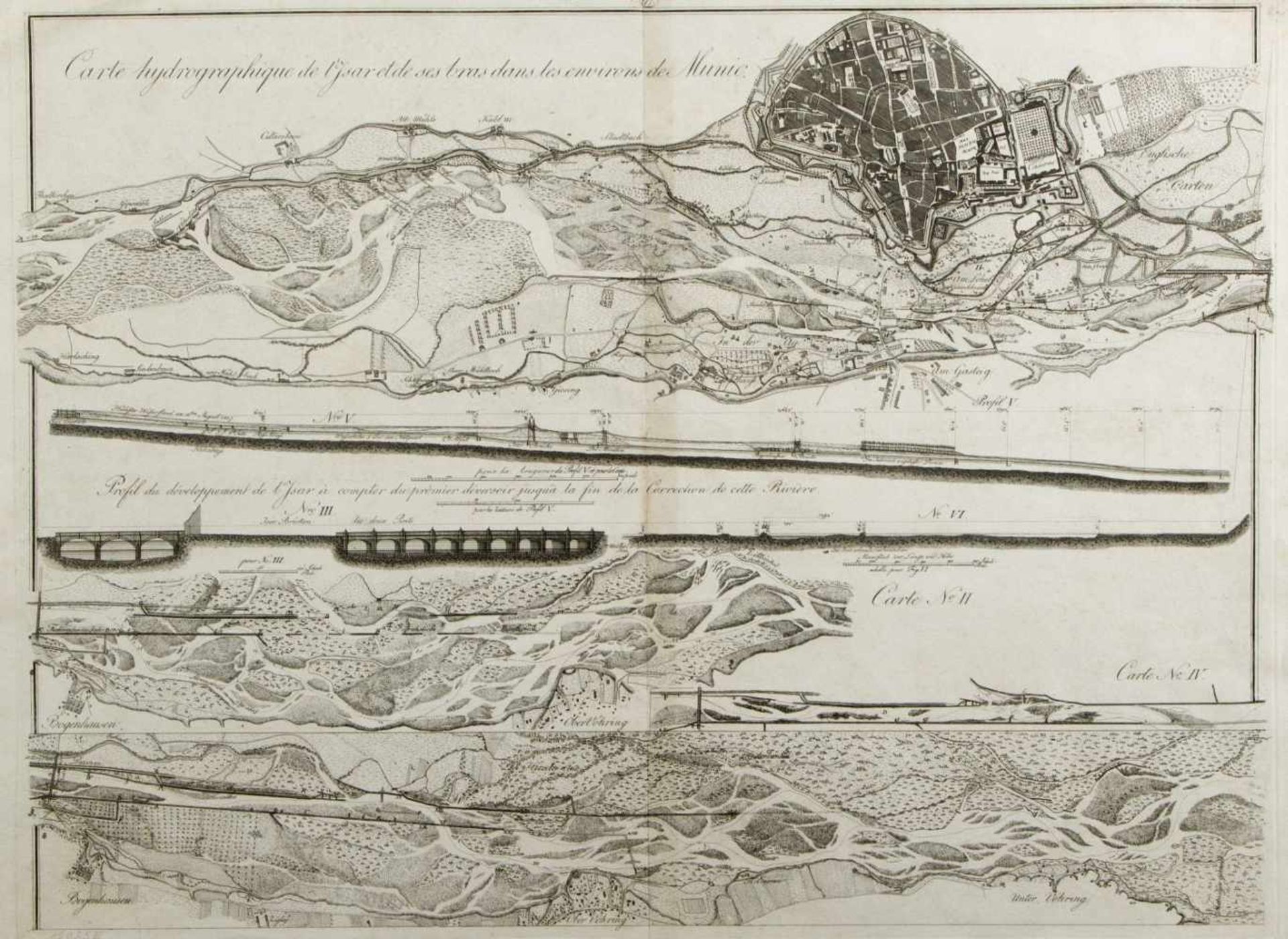 Schleich, Carl. Päringer, Jos. u.a.Karten des Isarflusses, von München, Schwaben u.a. 8 Bll. versch. - Bild 3 aus 4