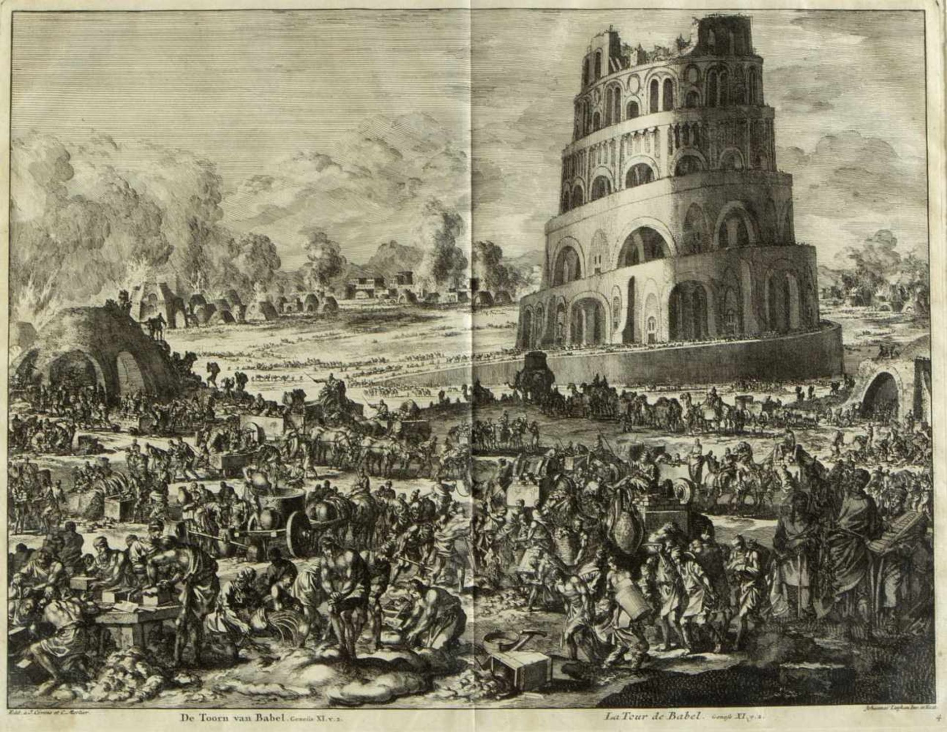 Luyken, JohannesLa Tour de Babel. La conversation de Sainte Paul. 2 Radierungen. Bis 34 x 44 cm. - Bild 3 aus 3