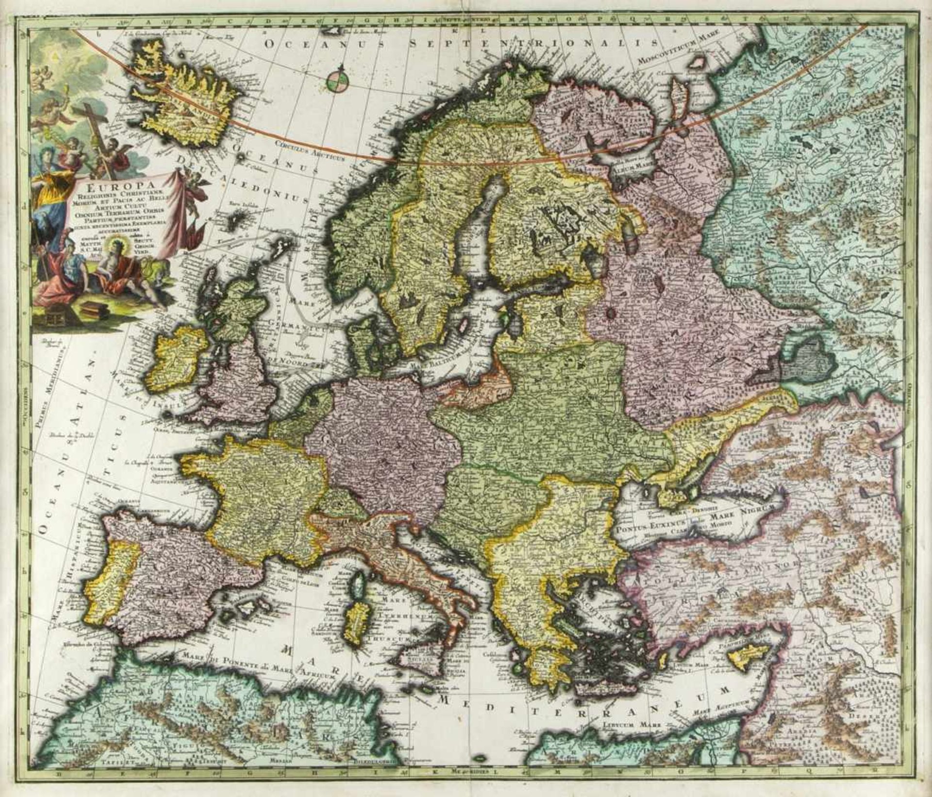 Seutter, Georg Matthias. 1678 - Augsburg - 1757Europa. Kol. Radierung. 49,5 x 58,5 cm.