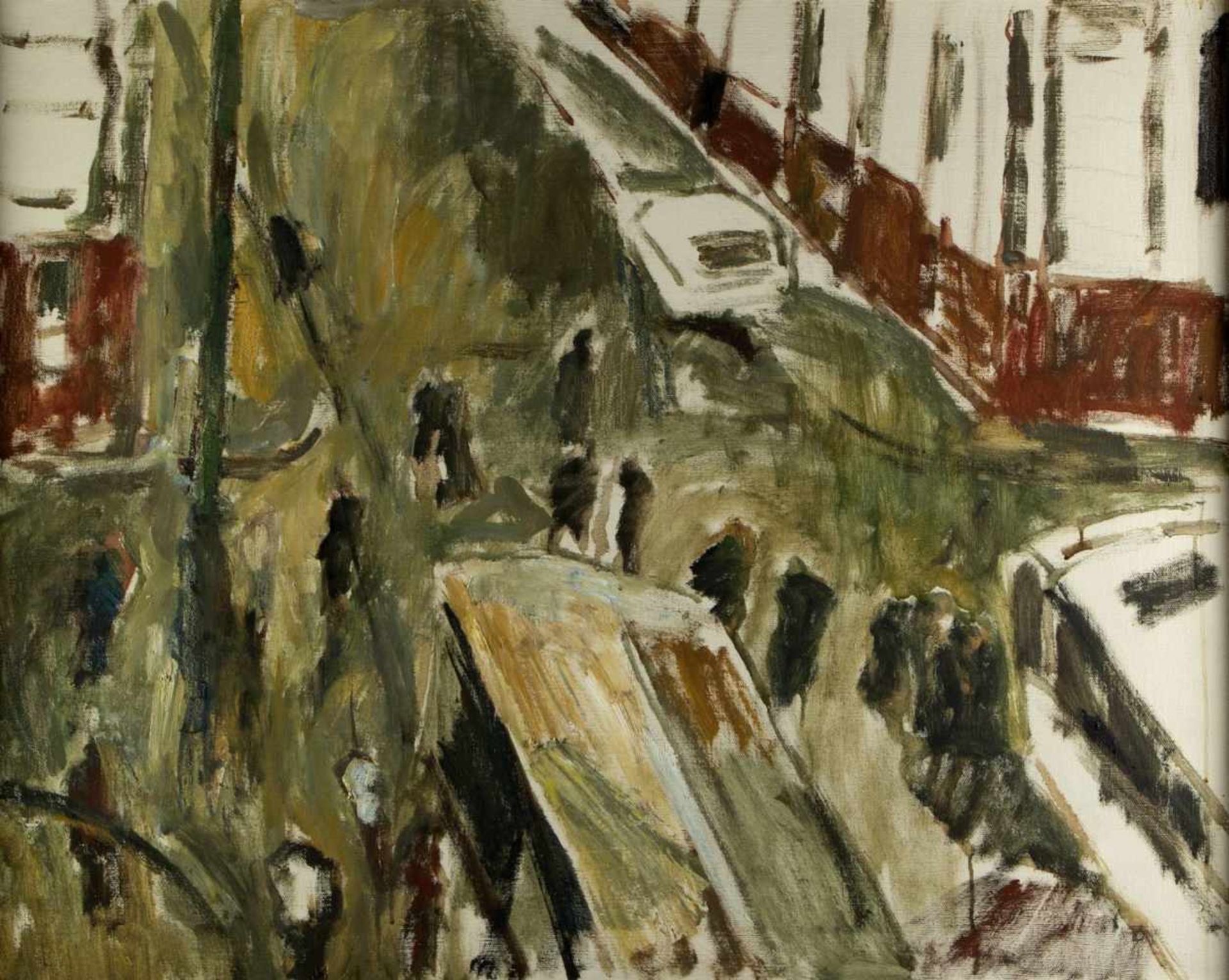 Böttcher, Manfred Richard. 1933 Oberdorla - Berlin 2001Straße im November II. Öl/Lwd. 80 x 100 cm.