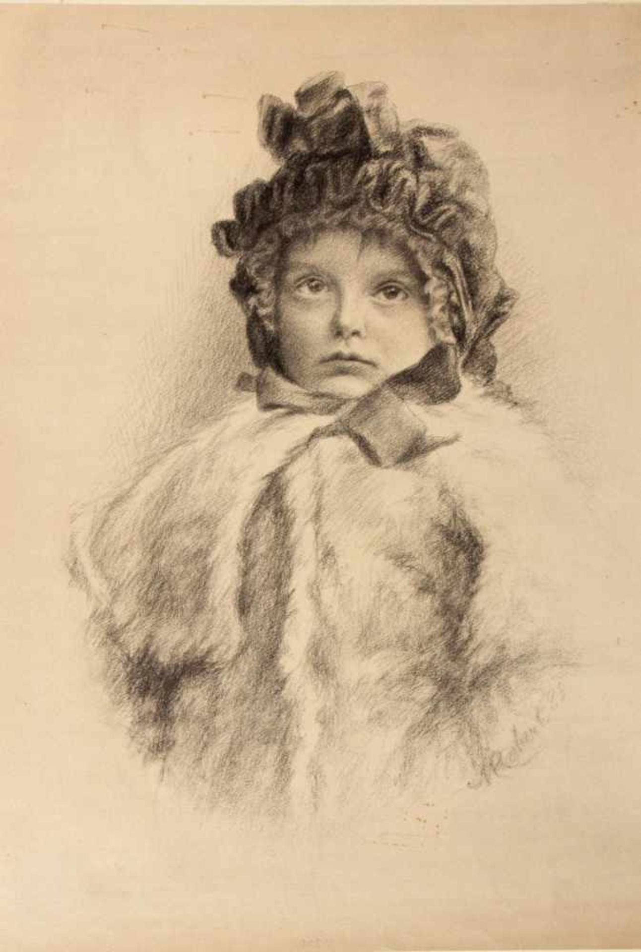 UnbekanntBrustbild eines Mädchens in Winterkleidung. Bleistiftzeichn. 46 x 34 cm.- - -27.00 %