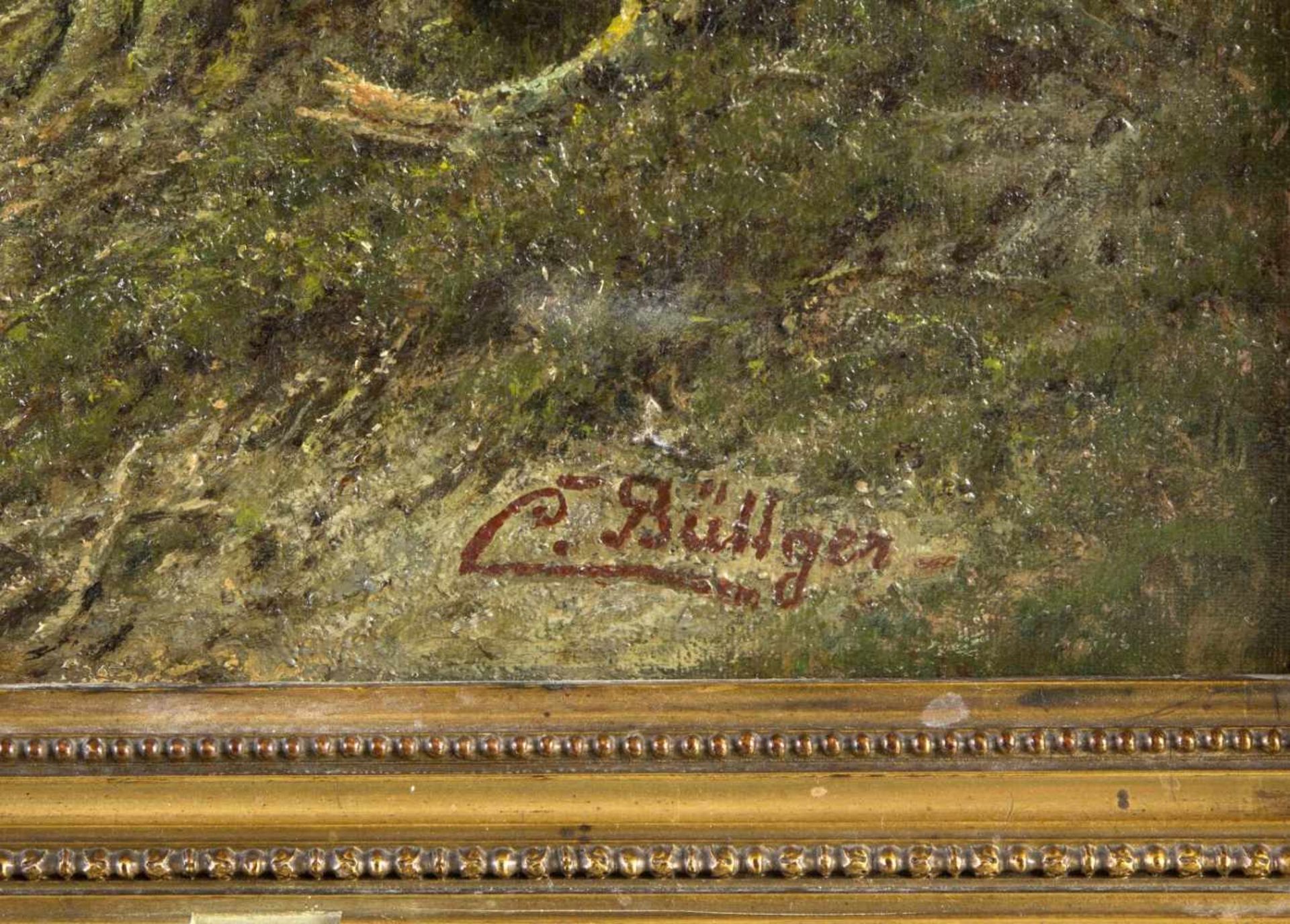 Büttger, Carl. 1838 Freden - Holzminden 1919Weite Landschaft mit einem Wanderer. Öl/Lwd. Sign. 61 - Bild 2 aus 3