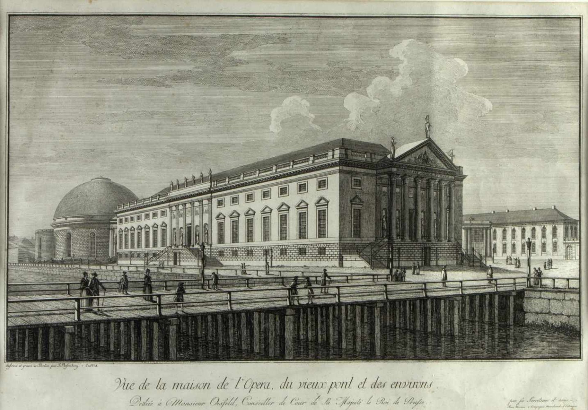 Rosenberg, Johann Georg. 1739 - Berlin - 1808Vue de la maison de l'Opera, du vieux pont et des