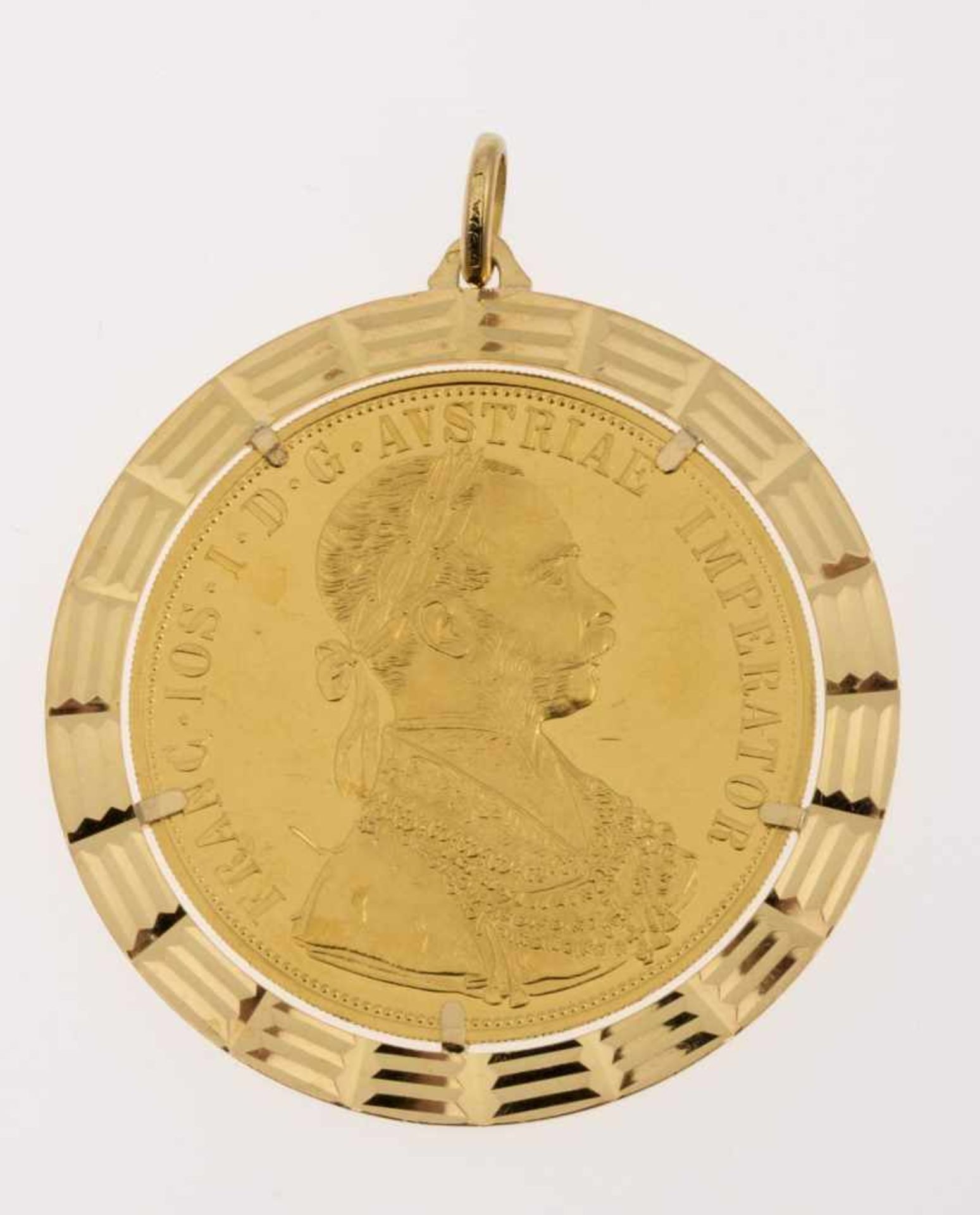 Großer MünzanhängerGelbgold 750 bzw. 986. Münze Österreich-Ungarn 4 Dukaten 1915 Franz Josef I. D.