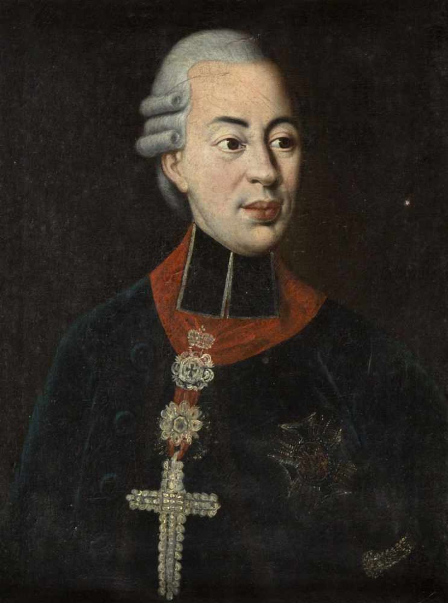Deutsch, 19. Jh.Portrait eines Fürstbischofs. Öl/Lwd. 63 x 47 cm. Gerahmt. Kleine Beschädigungen.- -