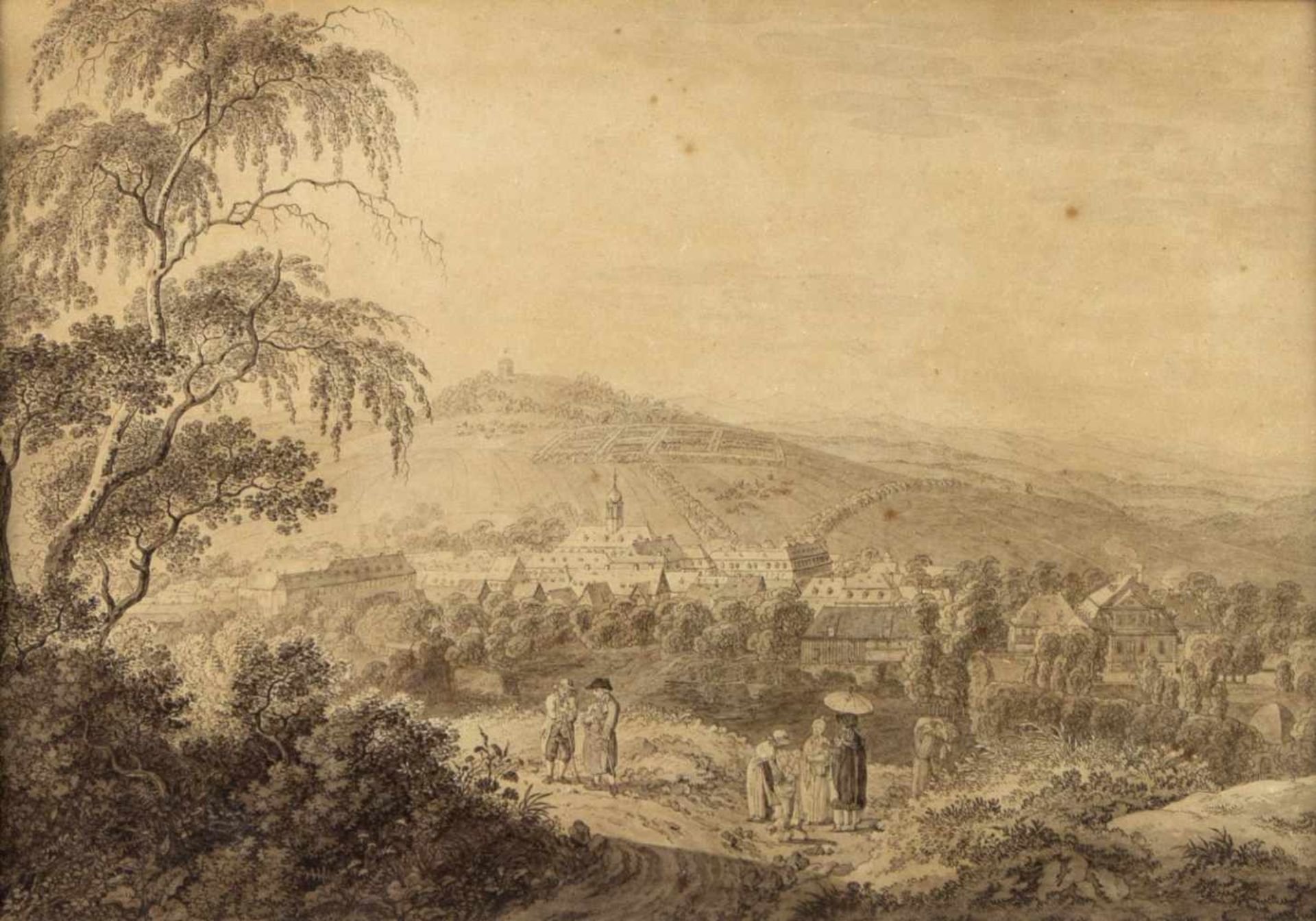 Zingg, Adrian. 1734 St. Gallen - Leipzig 1816Blick auf das Städtchen Herrnhut in der Oberlausitz.