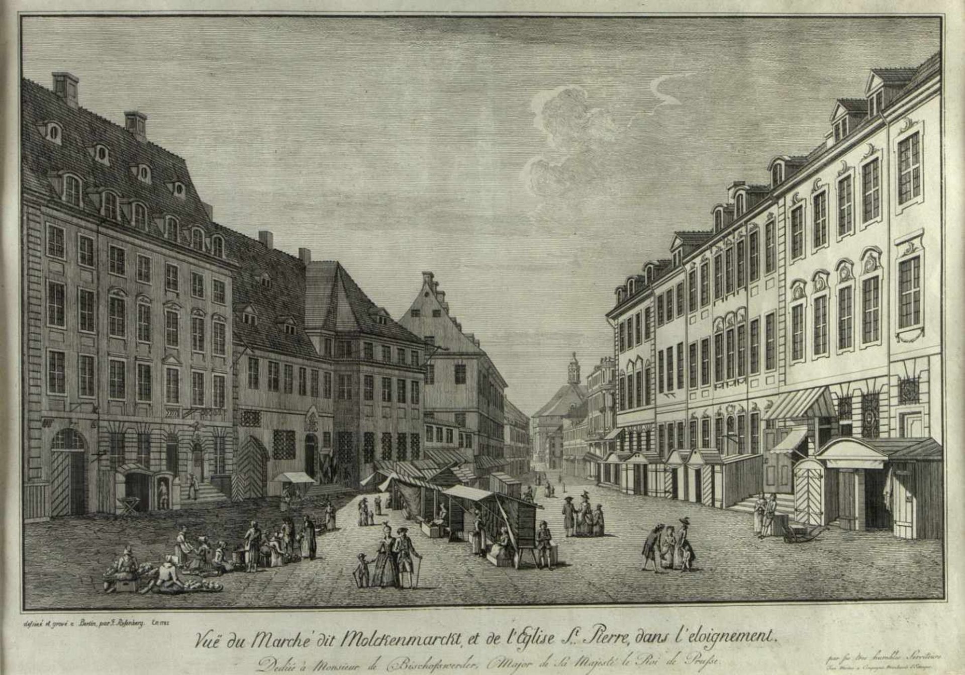 Rosenberg, Johann Georg. 1739 - Berlin - 1808Vue du Marché dit Molckenmarckt et de l'église St.