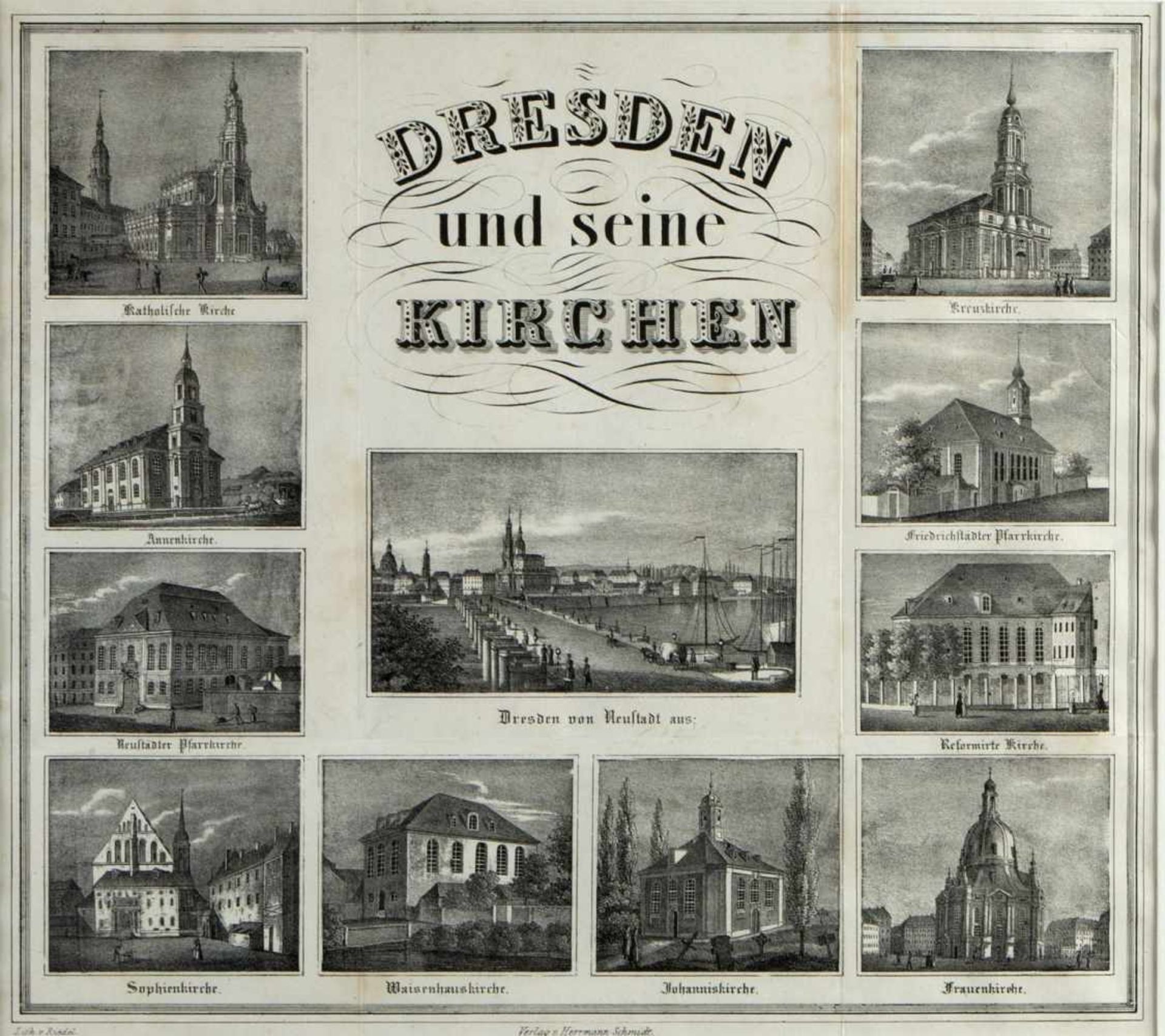 Riedel u.a.Kirchen in Dresden. Schlossberg in Meissen. Stadt Biberach u.a. 5 Bll. versch. Techn. - Bild 4 aus 6