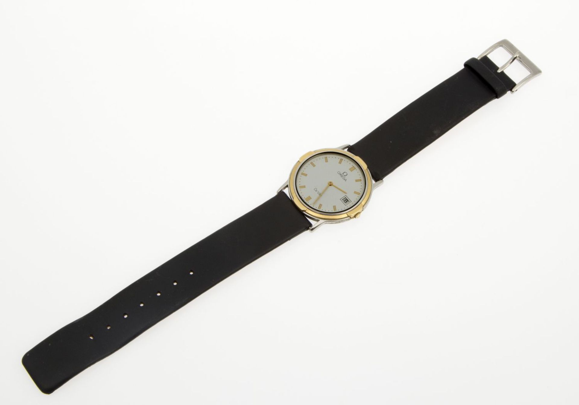 Omega-Armbanduhr De VilleFlaches Gehäuse aus Stahl, partiell vergoldet. Weißes Zifferblatt mit - Bild 2 aus 3