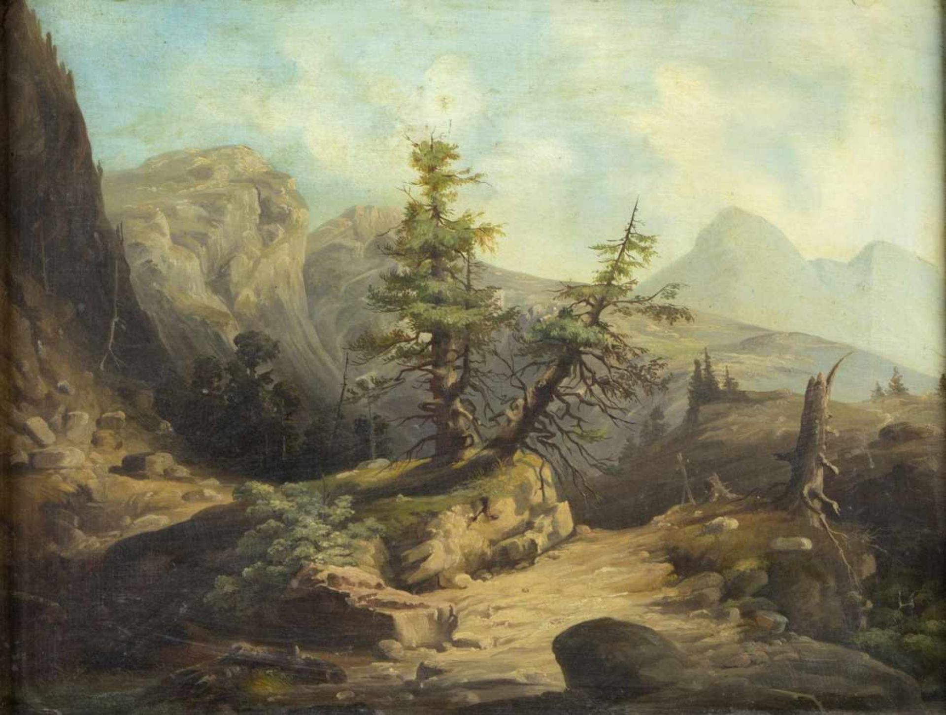 Seidel, August. 1820 - München - 1904Gebirgslandschaft. Öl/Lwd. 48,5 x 63 cm. Gerahmt. Verso auf dem