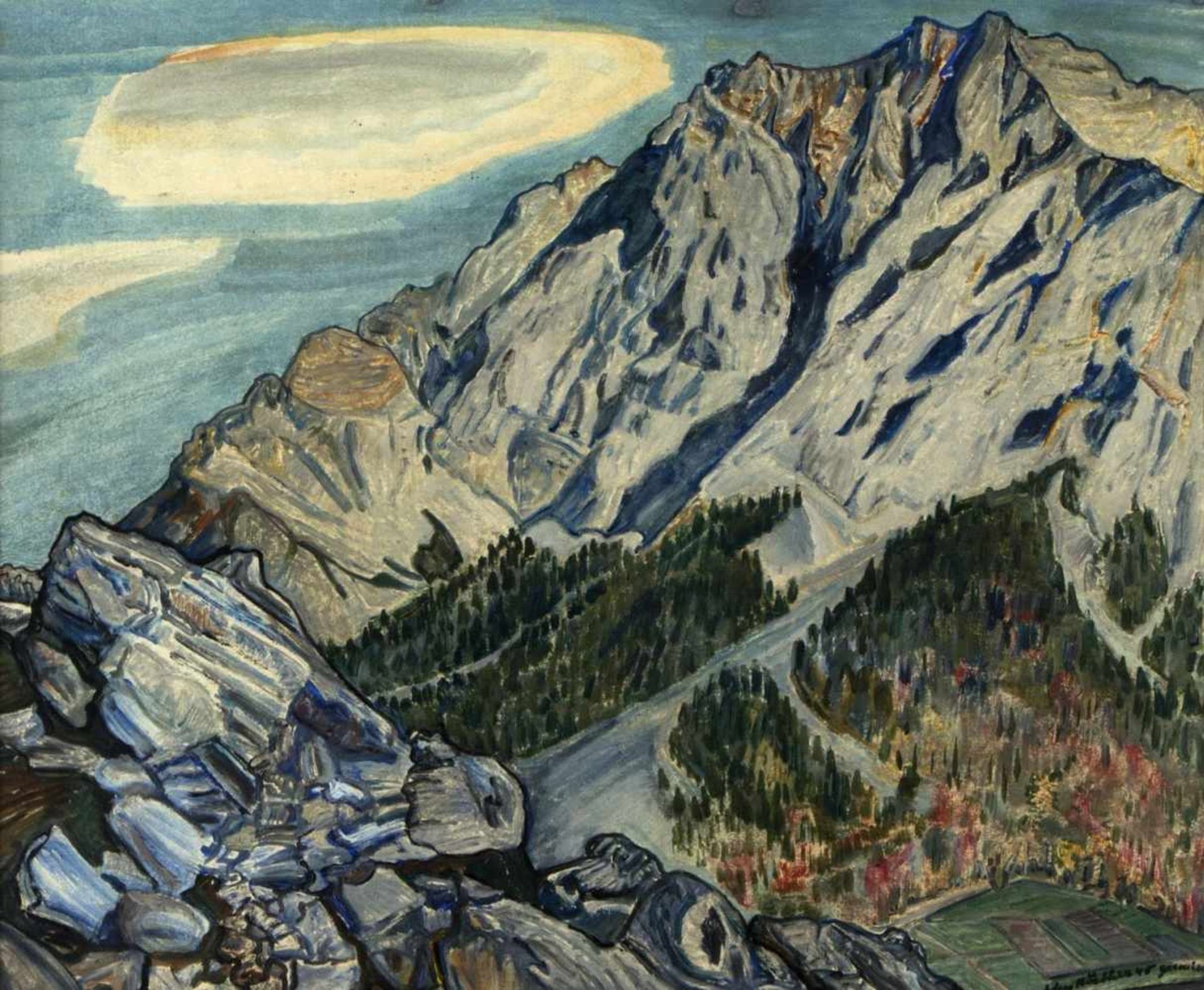 HütherGebirgslandschaft. Gouache. Sign., bez. und dat. Garmisch. (19)40. 44,5 x 54 cm.- - -27.00 %