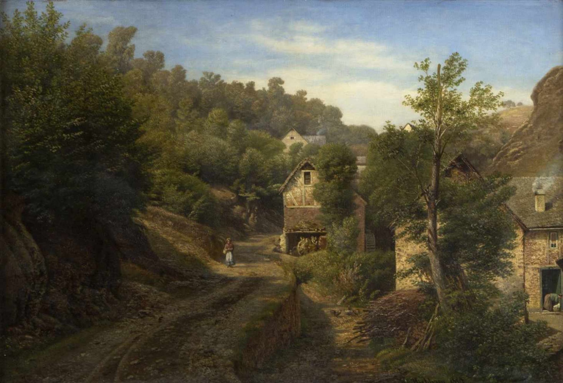 Kieldrup, Anton Edvard. 1826 Hadersleben - Kopenhagen 1869Bewaldete Landschaft mit bäuerlichen
