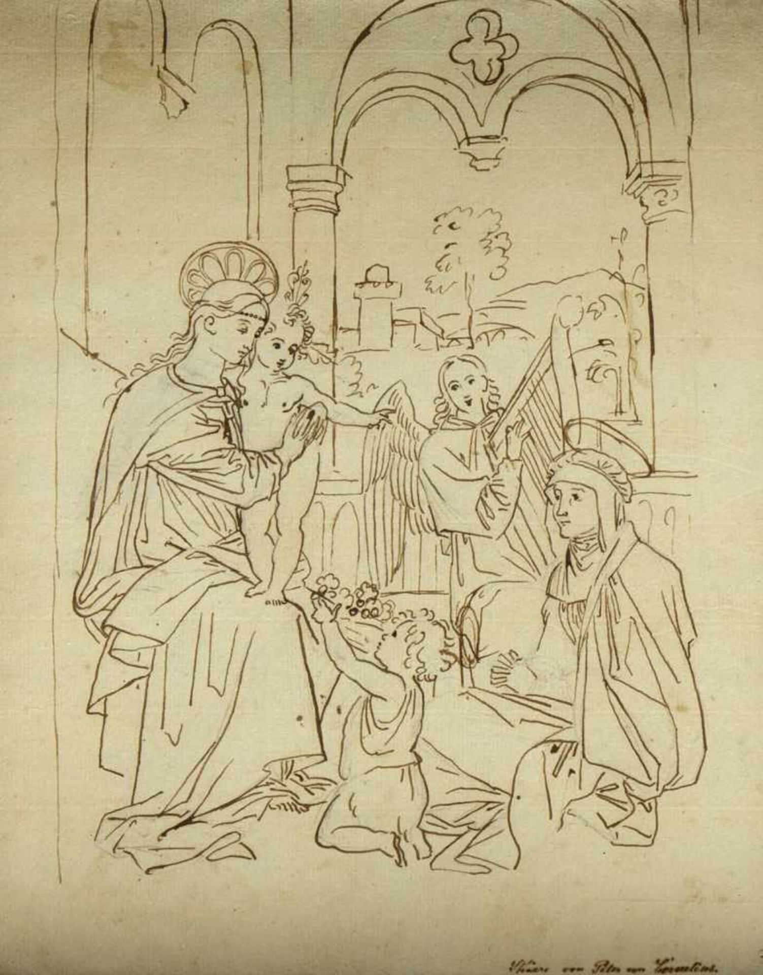 Cornelius, Peter von. 1783 - 1867Segnung im Tempel. Harfenspieler mit Engel. Römische Gottheit. 2 - Bild 4 aus 4