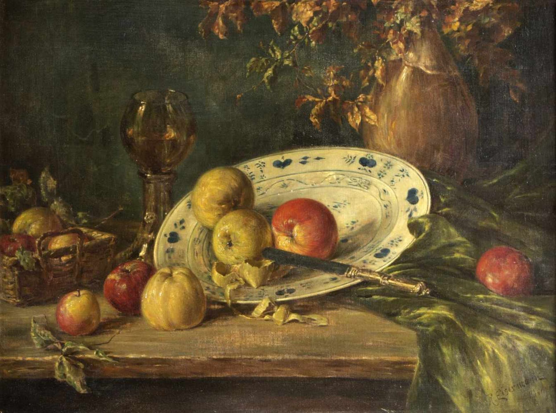 Eisermann, Richard. 1853 Oppershausen - Planegg 1927Stillleben mit Äpfeln. Öl/Lwd. Sign. und bez.