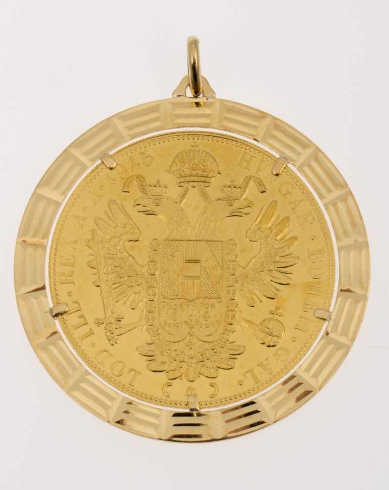 Großer MünzanhängerGelbgold 750 bzw. 986. Münze Österreich-Ungarn 4 Dukaten 1915 Franz Josef I. D. - Bild 2 aus 2