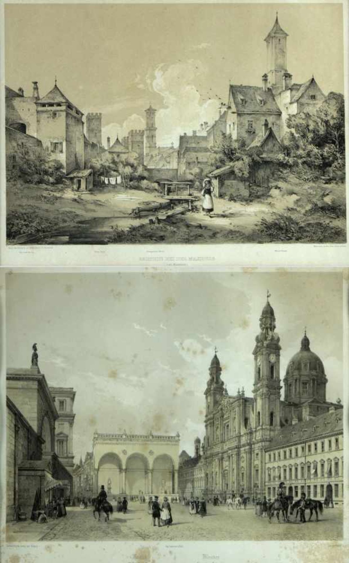 Benoist. KirchnerOdeonsplatz. Partie bei der Maxburg. 2 Lithographien. Bis 29 x 39,5 cm.- - -27.00 %