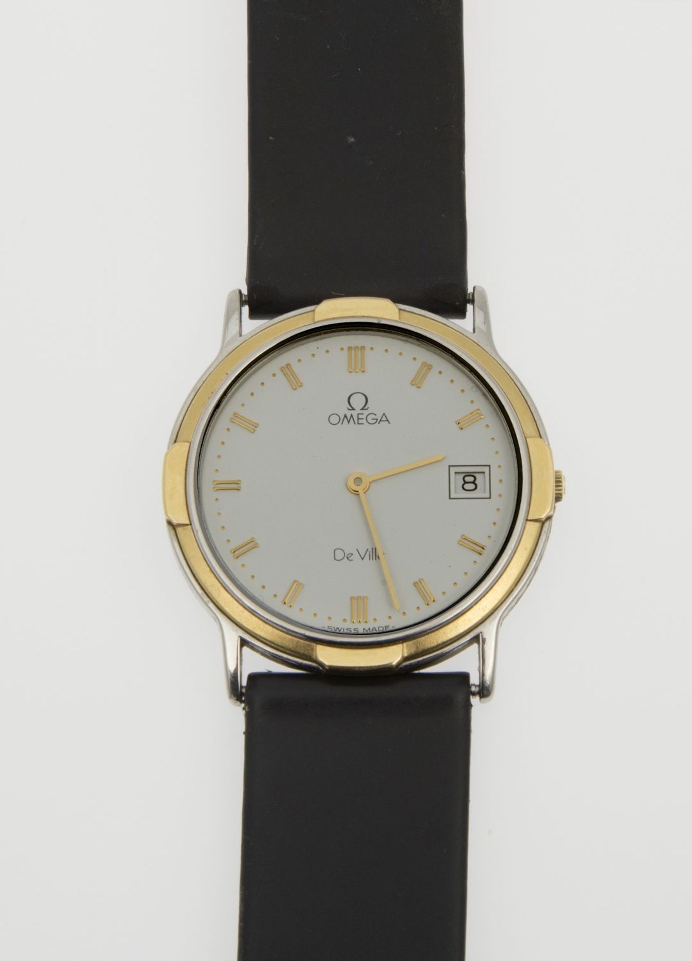 Omega-Armbanduhr De VilleFlaches Gehäuse aus Stahl, partiell vergoldet. Weißes Zifferblatt mit - Bild 3 aus 3