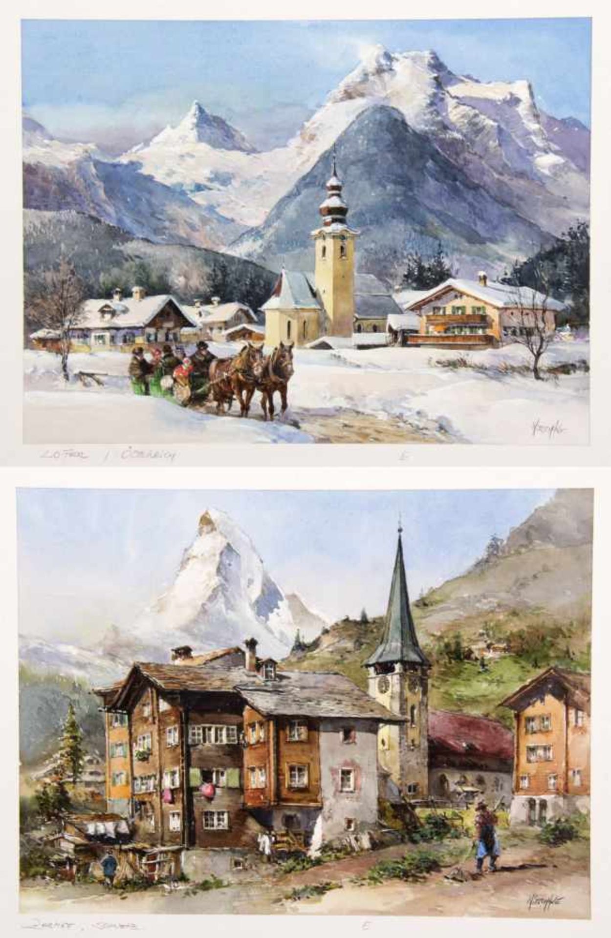 Nitschke, Detlef. 1935 BerlinAnsichten von Zermatt, Lofer und Trogir. 3 Aquarelle. Sign. und bet. 21
