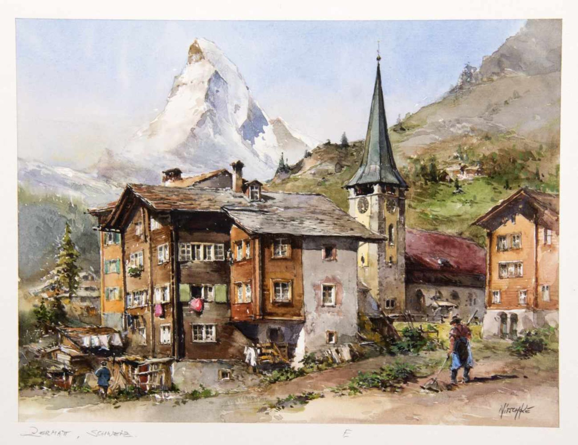 Nitschke, Detlef. 1935 BerlinAnsichten von Zermatt, Lofer und Trogir. 3 Aquarelle. Sign. und bet. 21 - Bild 3 aus 4
