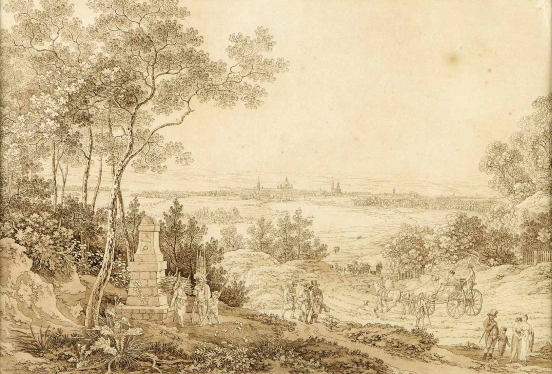 Zingg, Adrian. 1734 St. Gallen - Leipzig 1816Fernsicht auf Dresden von der Bautzener Straße aus