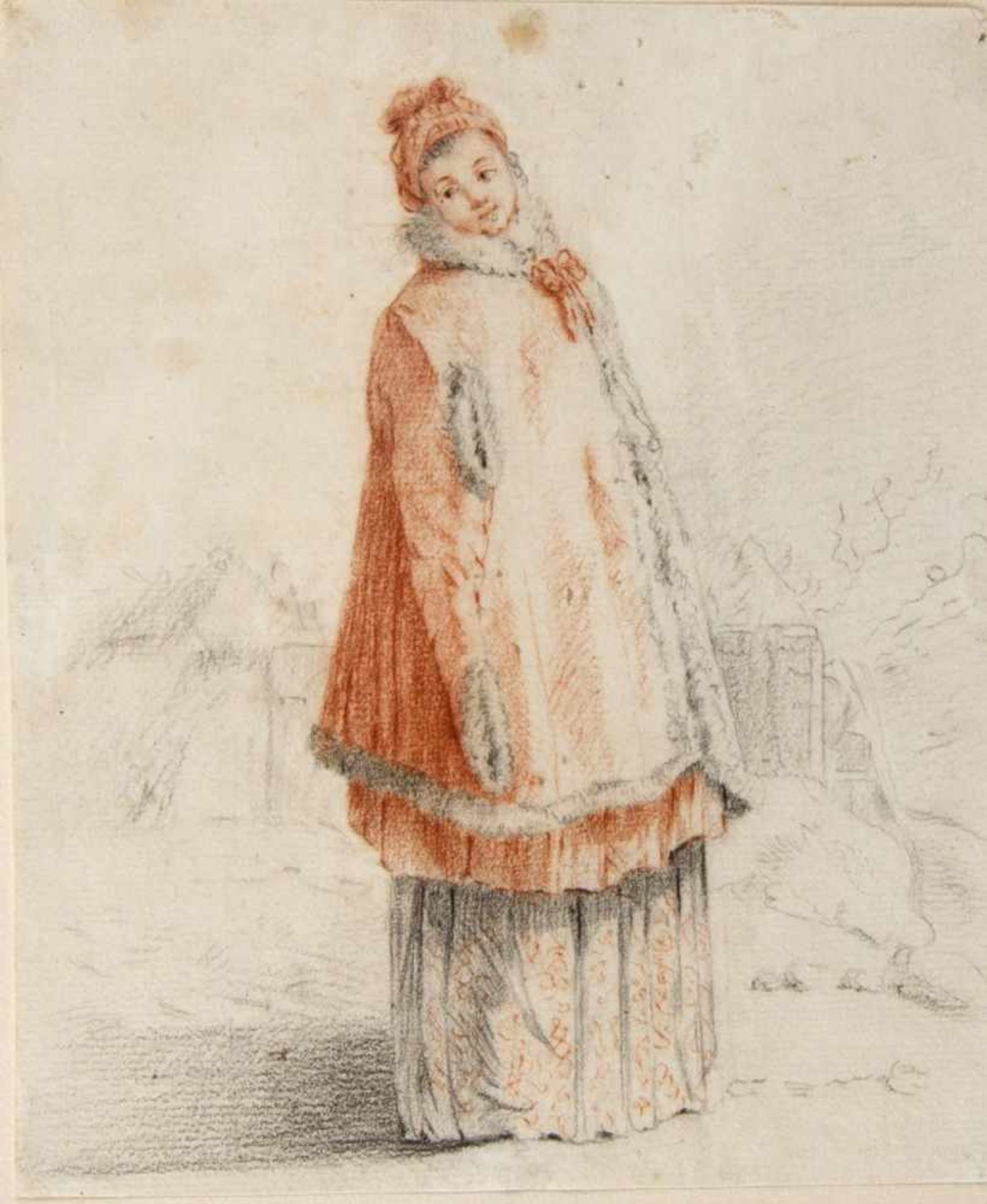 Frankreich und Deutschland, 19. Jh.Stehende junge Frau in Winterkleidung. Brustbild eines Herren. - Bild 3 aus 3