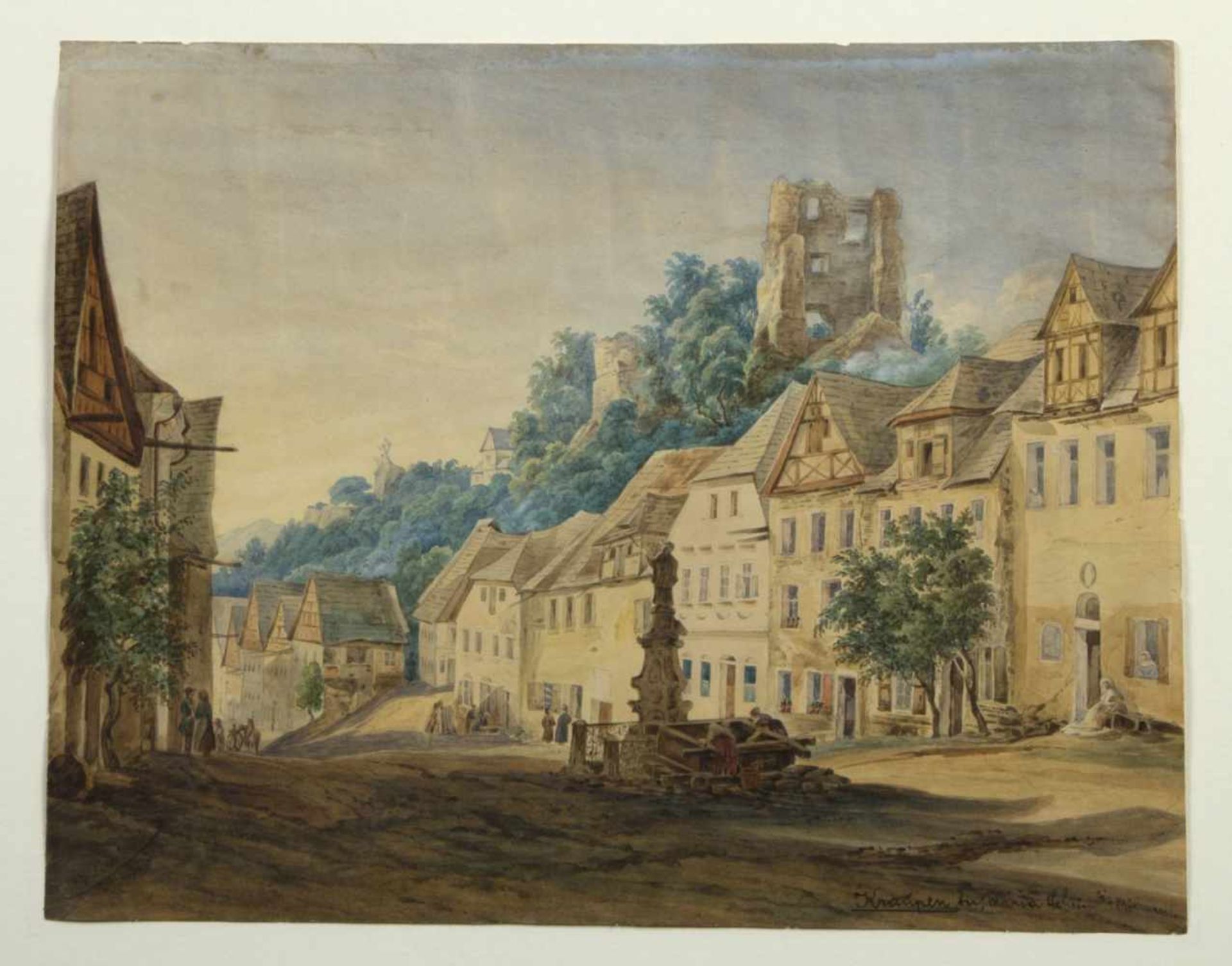 Simböck, J.Kraupen bei Maria Schein in Böhmen. Aquarell. Sign. und bet. 27 x 34 cm.- - -27.00 %