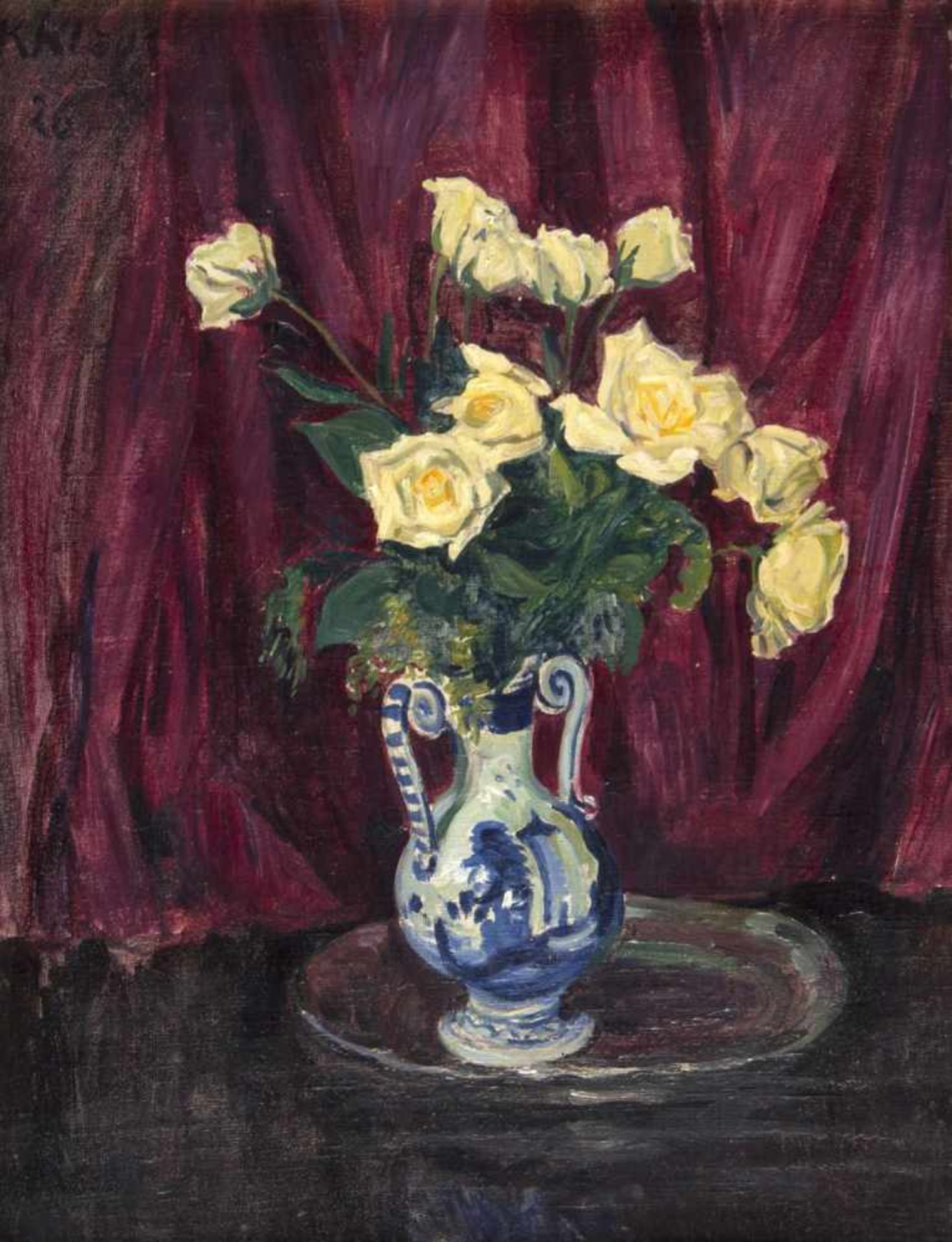Klaus, Kaspar. 1874 - 1941Gelbe Rosen in einer Vase. Öl/Lwd. Sign. und dat. (19)26. 56 x 43 cm.