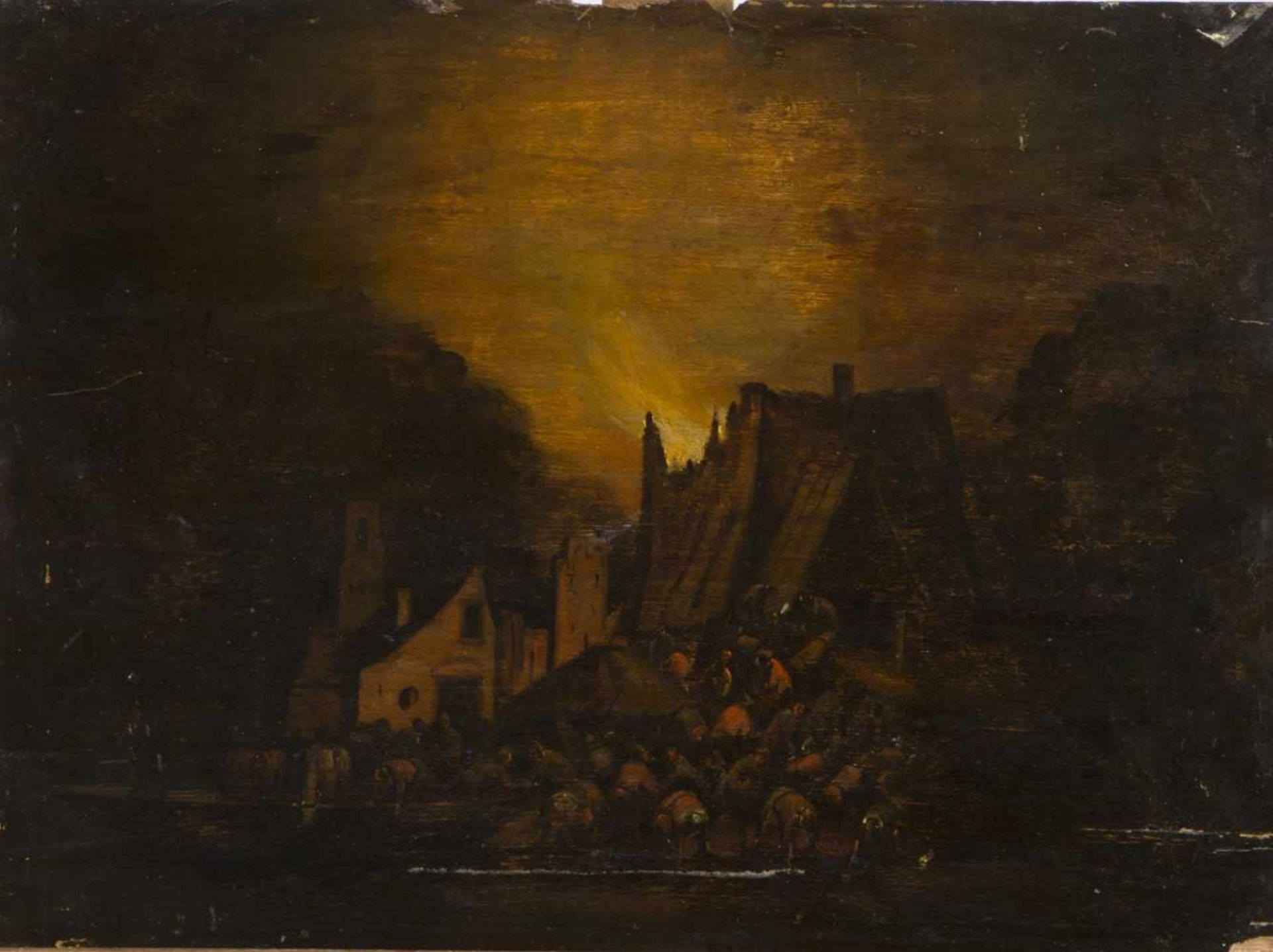 Poel, Egbert Lievensz van der. 1621 Delft - Rotterdam 1664Brand in der Nacht. Öl/Holz. 37 x 49,5 cm.