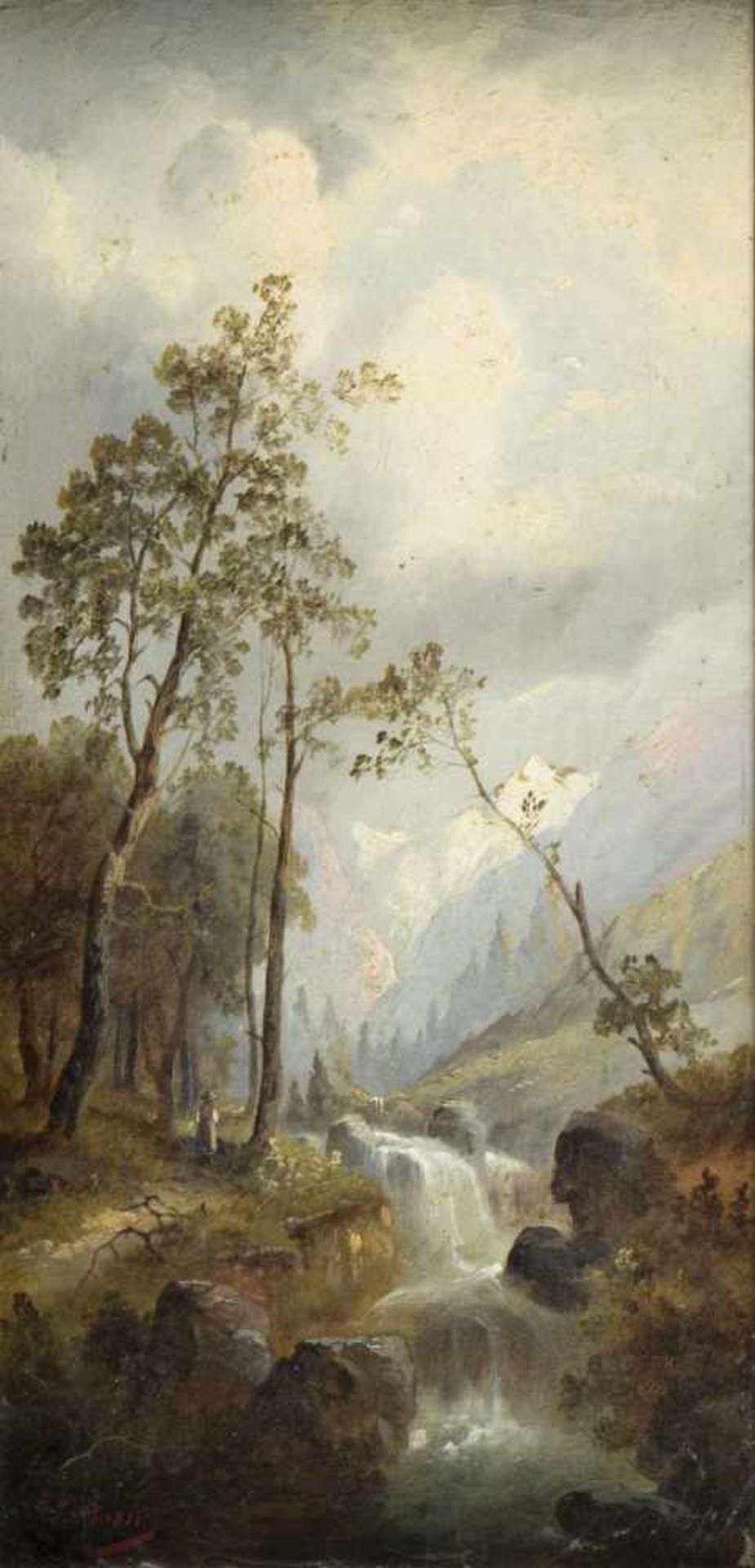 Bossi, J.Bewaldete Landschaft bei Mondschein. Landschaft mit einem Gebirgsbach. 2 Gem. Öl/Lwd. Sign. - Bild 5 aus 7