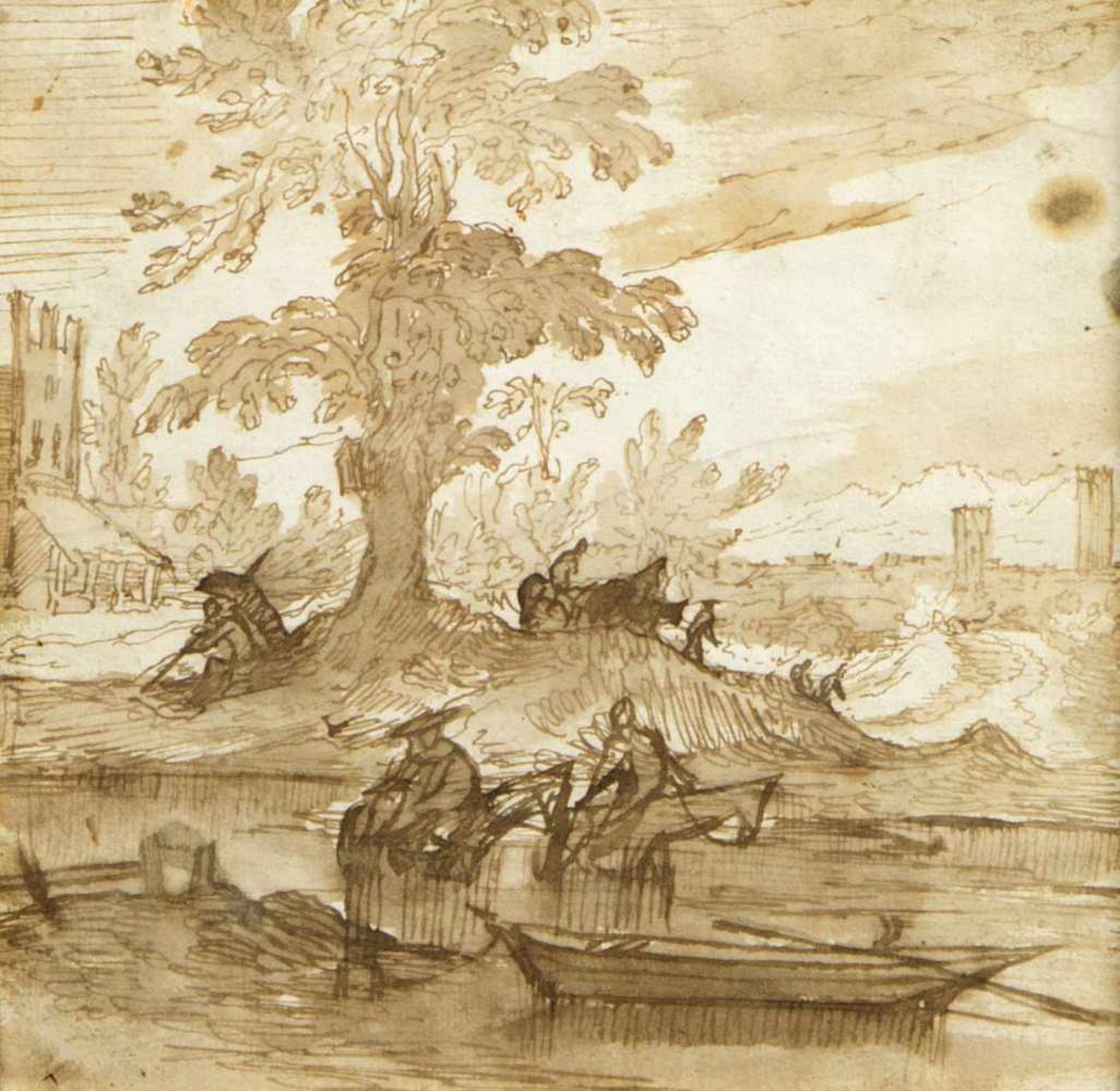 Bibiena, Fernando Galli de. 1657 - 1743. Zugeschrieben Reiter am Fluss mit einer Stadt im