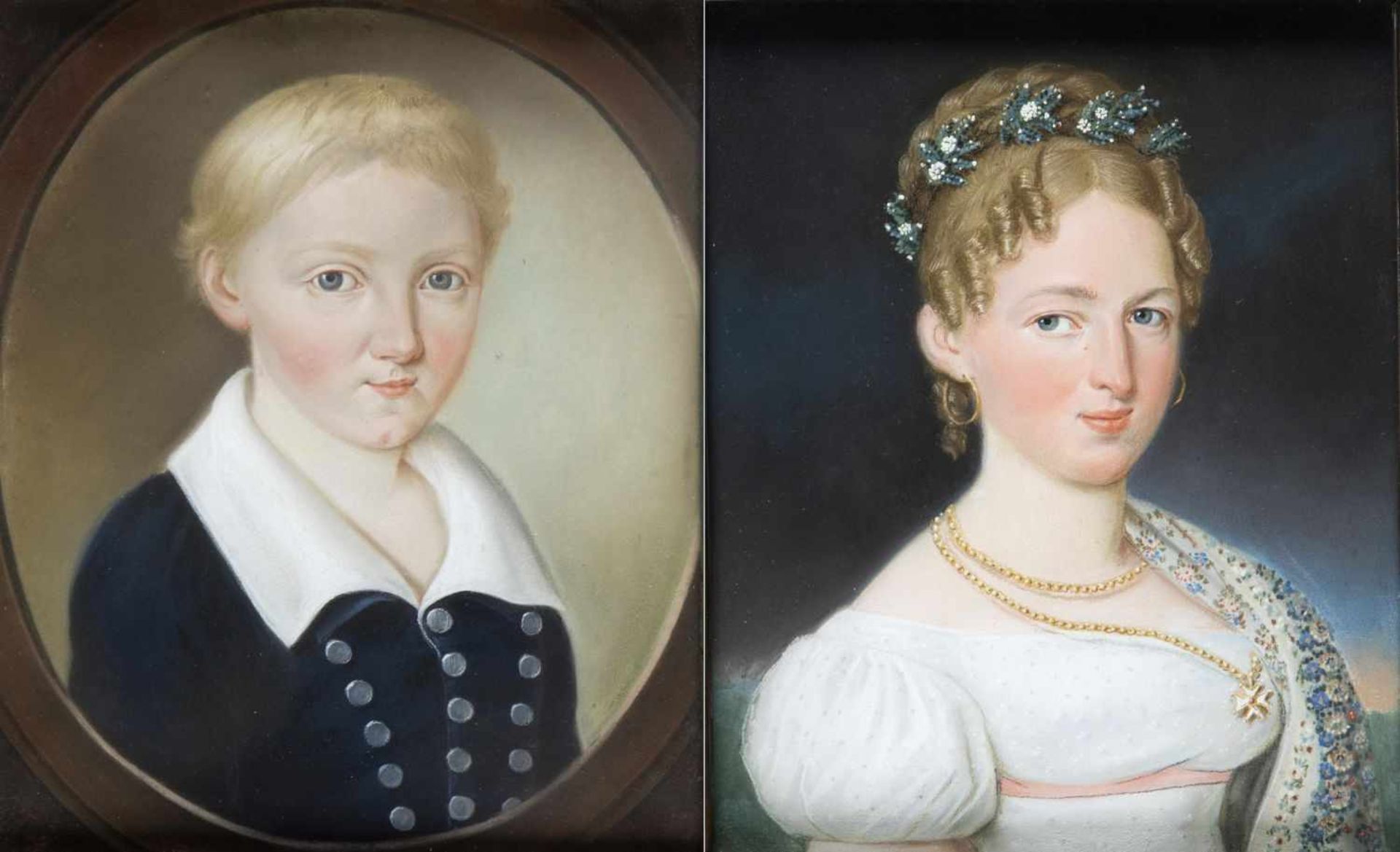 Menna, Matthäus Joseph. 1767 - 1837Damen- und Herrenportrait. 2 Pastelle. 27 x 22 cm.- - -27.00 %