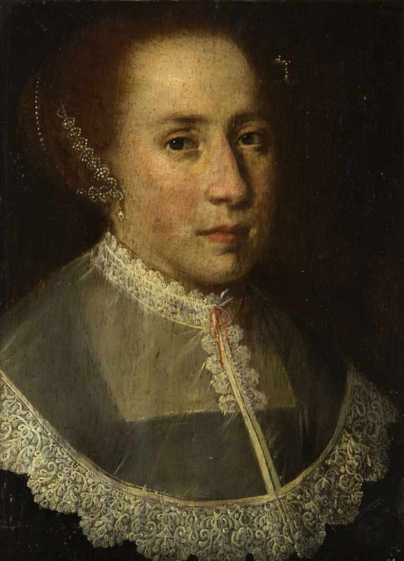 Deutsch, 18. Jh.Portrait einer Dame mit Spitzenkragen. Öl/Holz. 41 x 30 cm. Gerahmt.- - -27.00 %