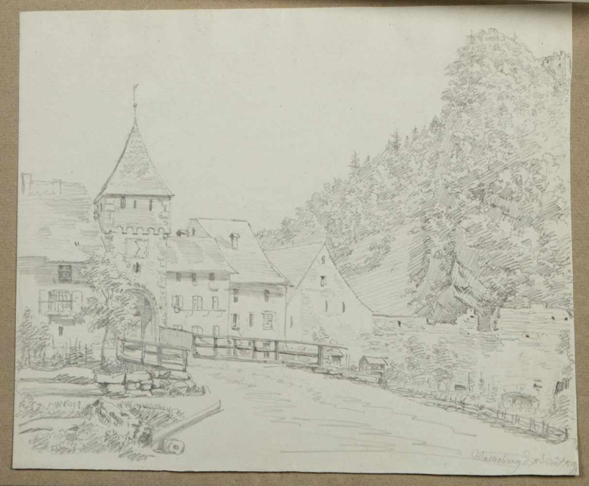 Deutsch, 19. Jh.Gebäude. Ortsansichten und Landschaften. 18 Bleistiftzeichn. Bis 23 x 33 cm.- - - - Bild 3 aus 4