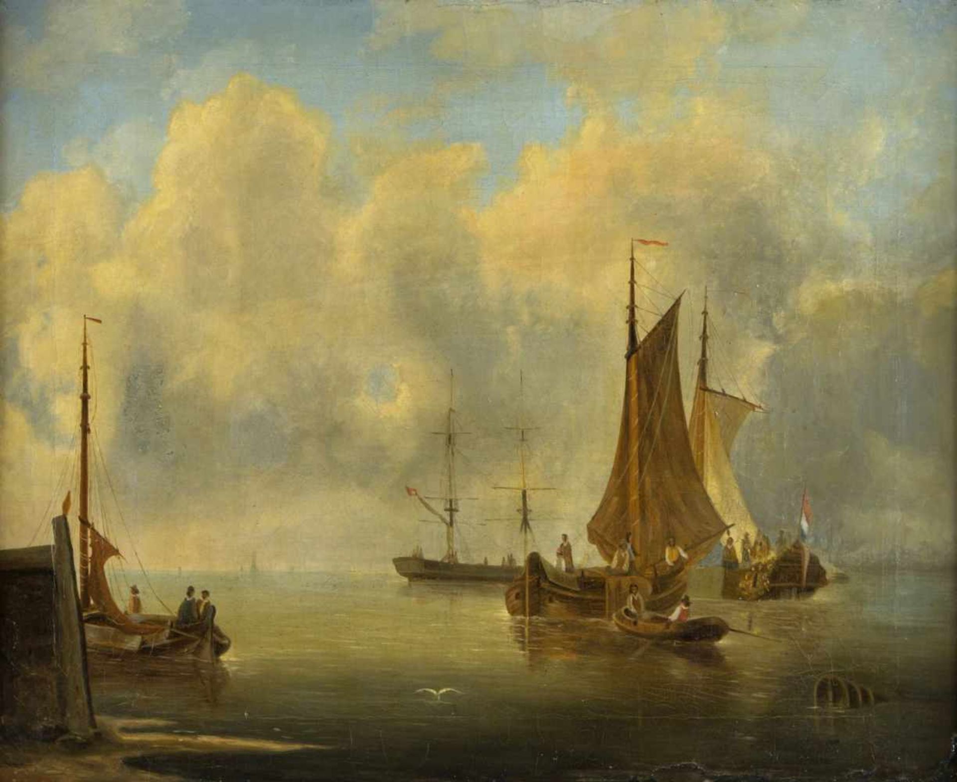 Niederlande, 19. Jh.Segelboote vor der holländischen Küste. Öl/Lwd. 51,5 x 64 cm. Gerahmt.- - -27.00