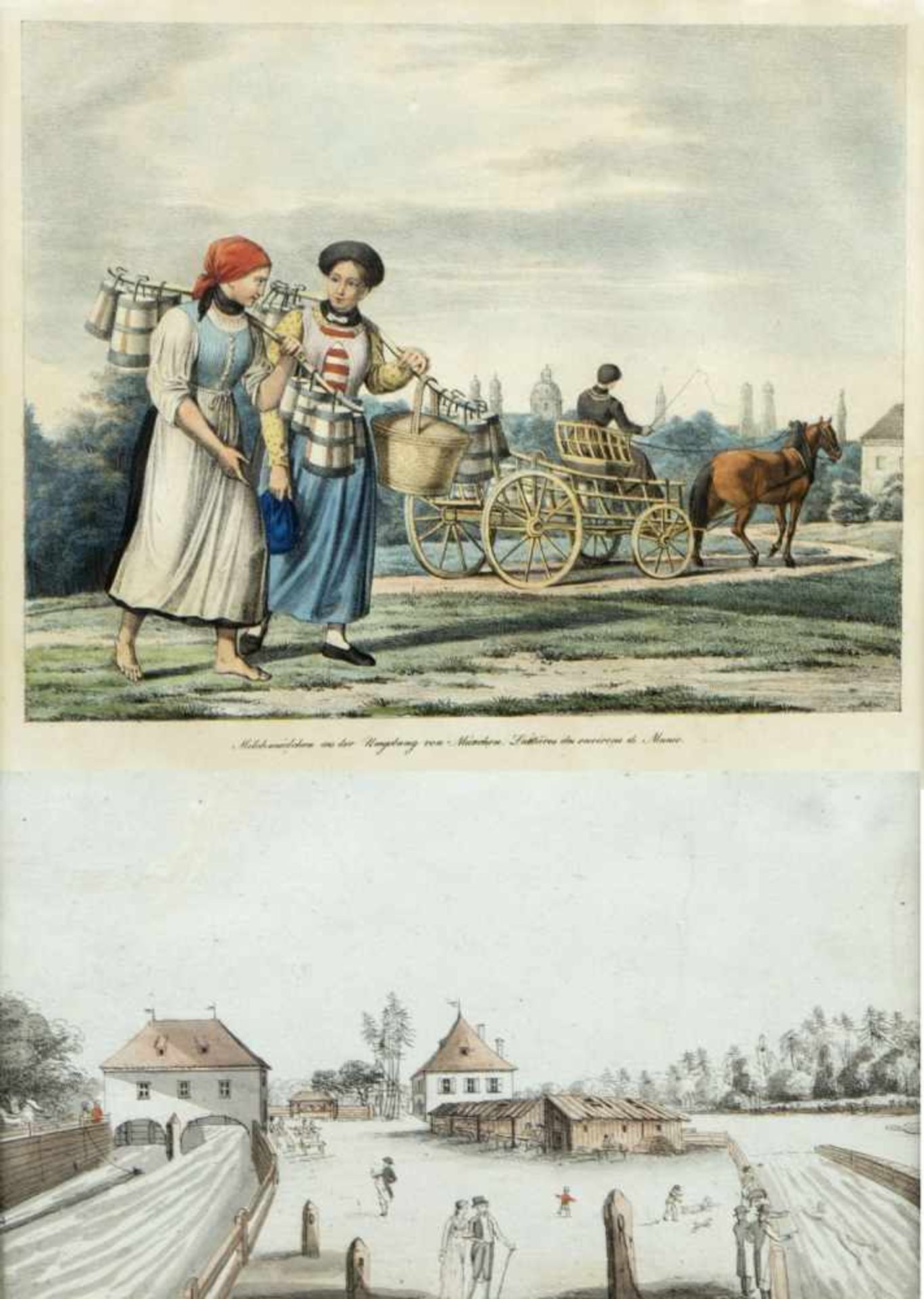 Lipowsky, F. J. u.a.Milchmädchen aus der Umgebung von München. Ansicht Augsburg. 1 Lithographie. 1