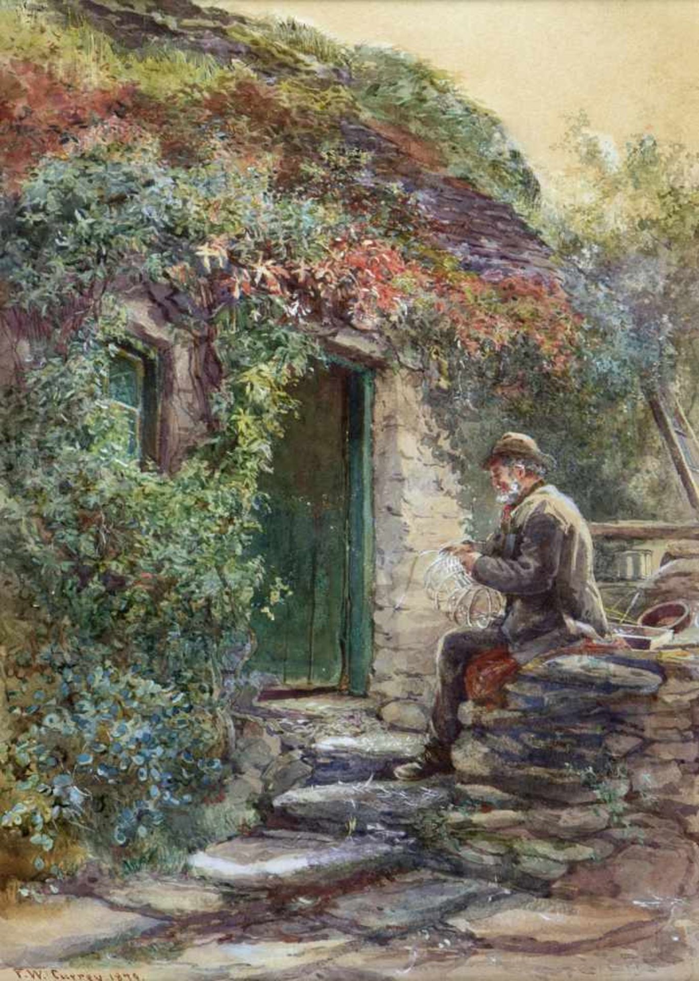 Currey, Frances Wilmot('Fanny Currey'). 1848 - Lismore - 1917Mann flechtet einen Korb. Aquarell,