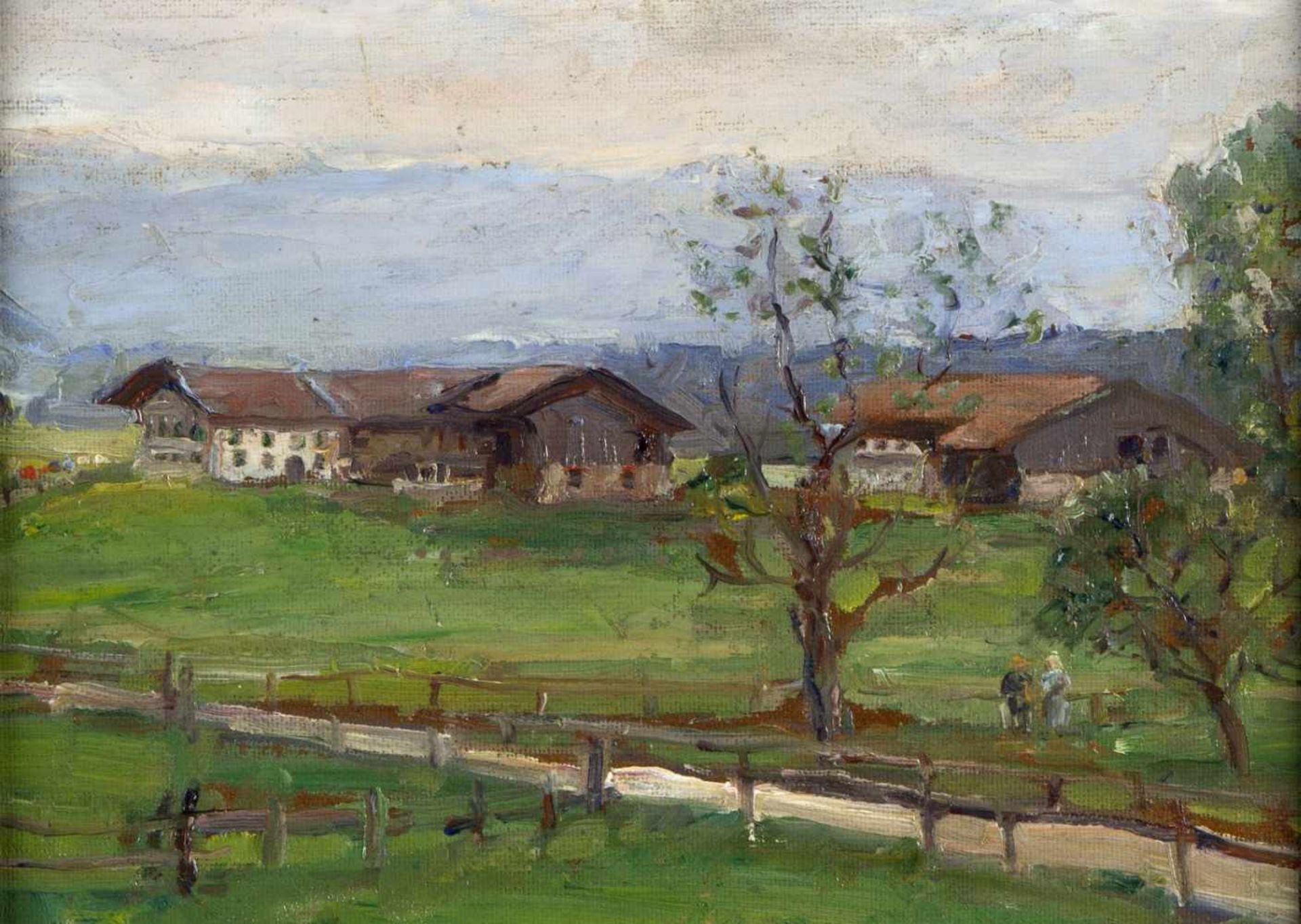 Korthaus, Carl Adolf. 1879 - Köln - 1956Bauernhof mit Sommerwiese. Öl/Malkarton. 24 x 34 cm.