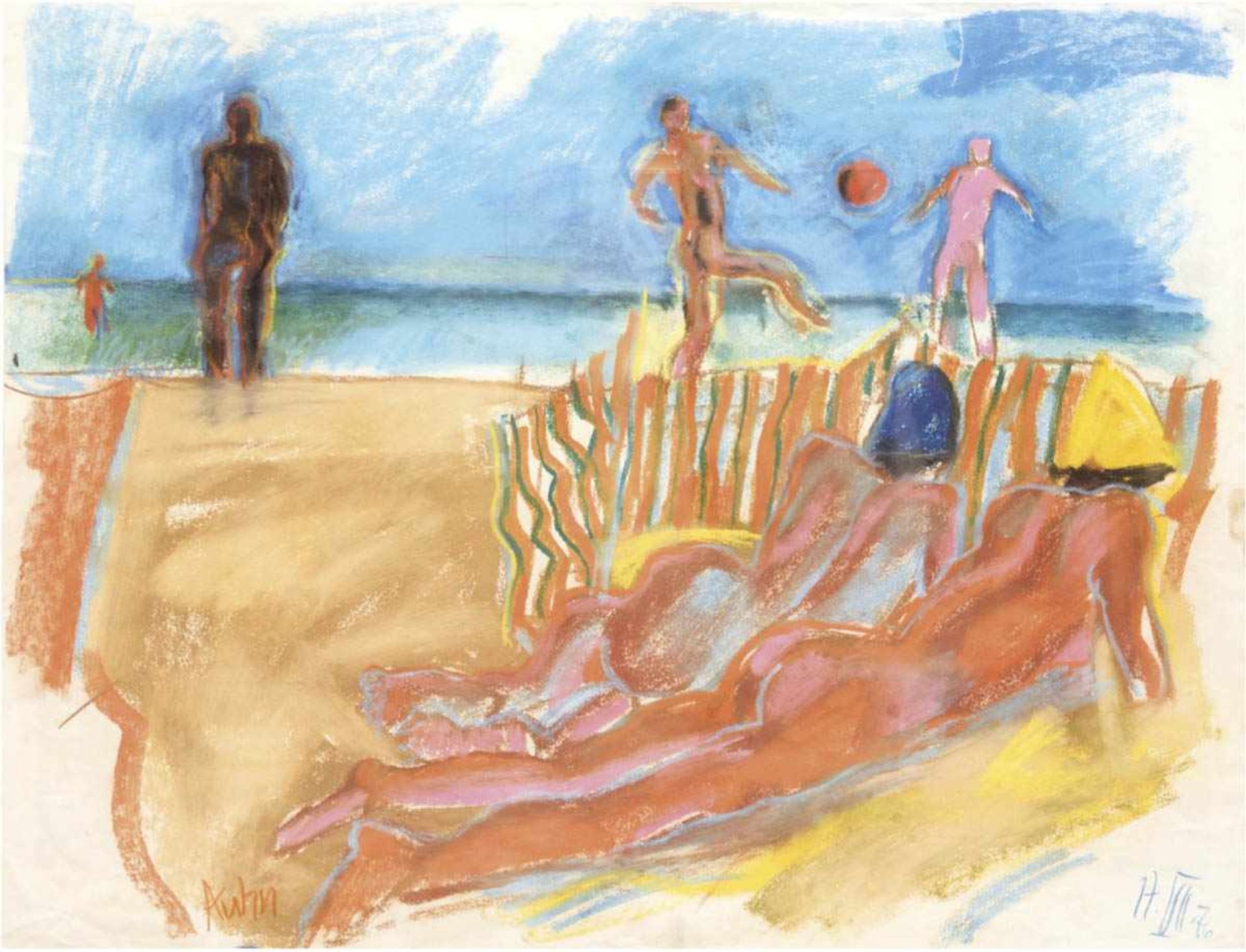 Kuhn, Karlheinz (1930-2001 Rostock) "Am Strand", Mischtechnik/Papier, monogrammiert unddatiert '76